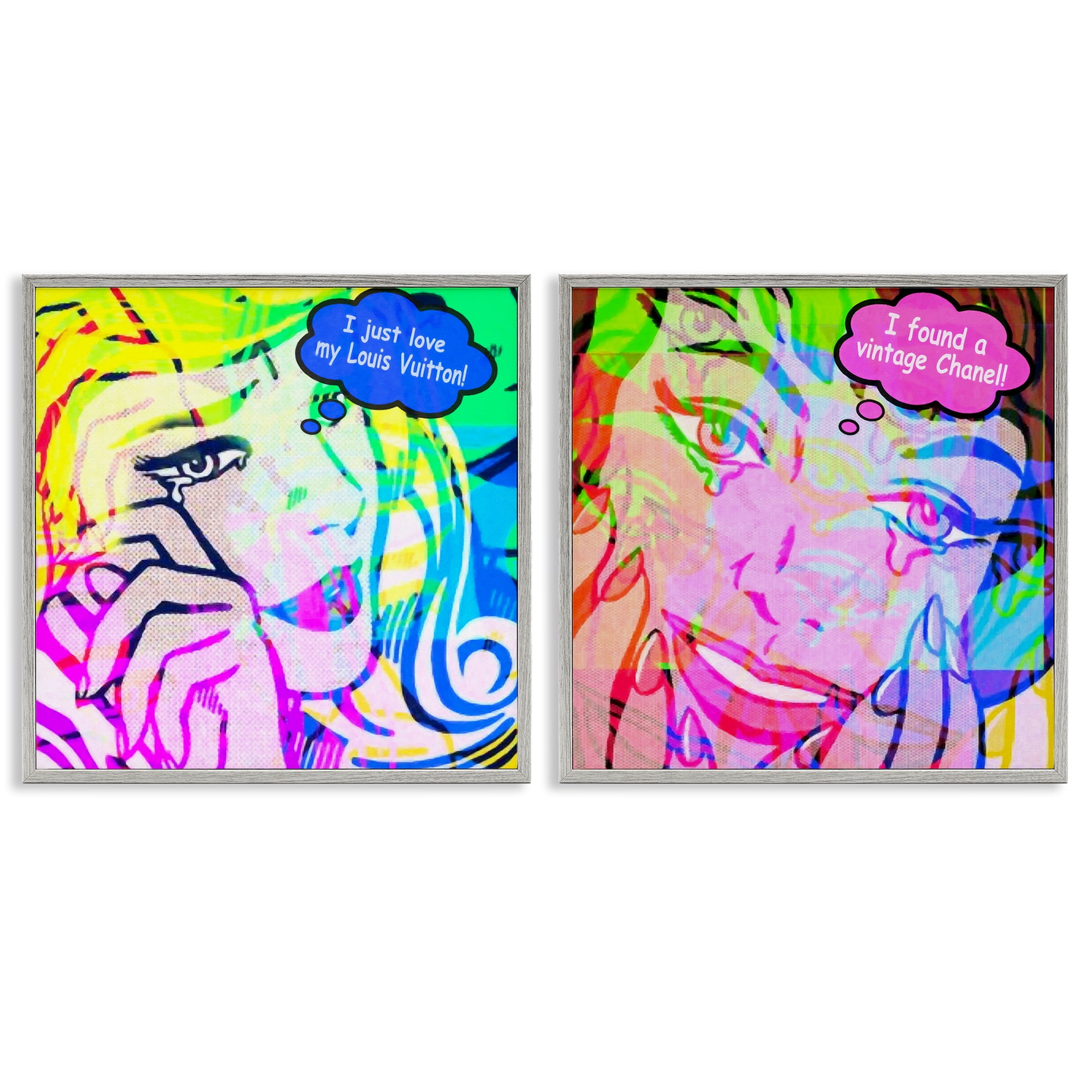 Stupell Industries Crying Comic Fashionistas People Painting Gray Framed Art Print Wall Art, 24 x 24, Set of 2