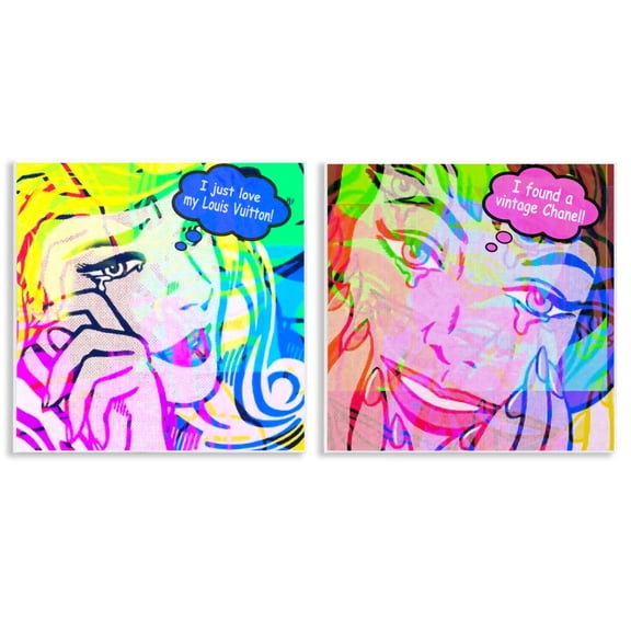 Stupell Industries Crying Comic Fashionistas People Painting Unframed Art Print Wall Art, 12 x 12, Set of 2