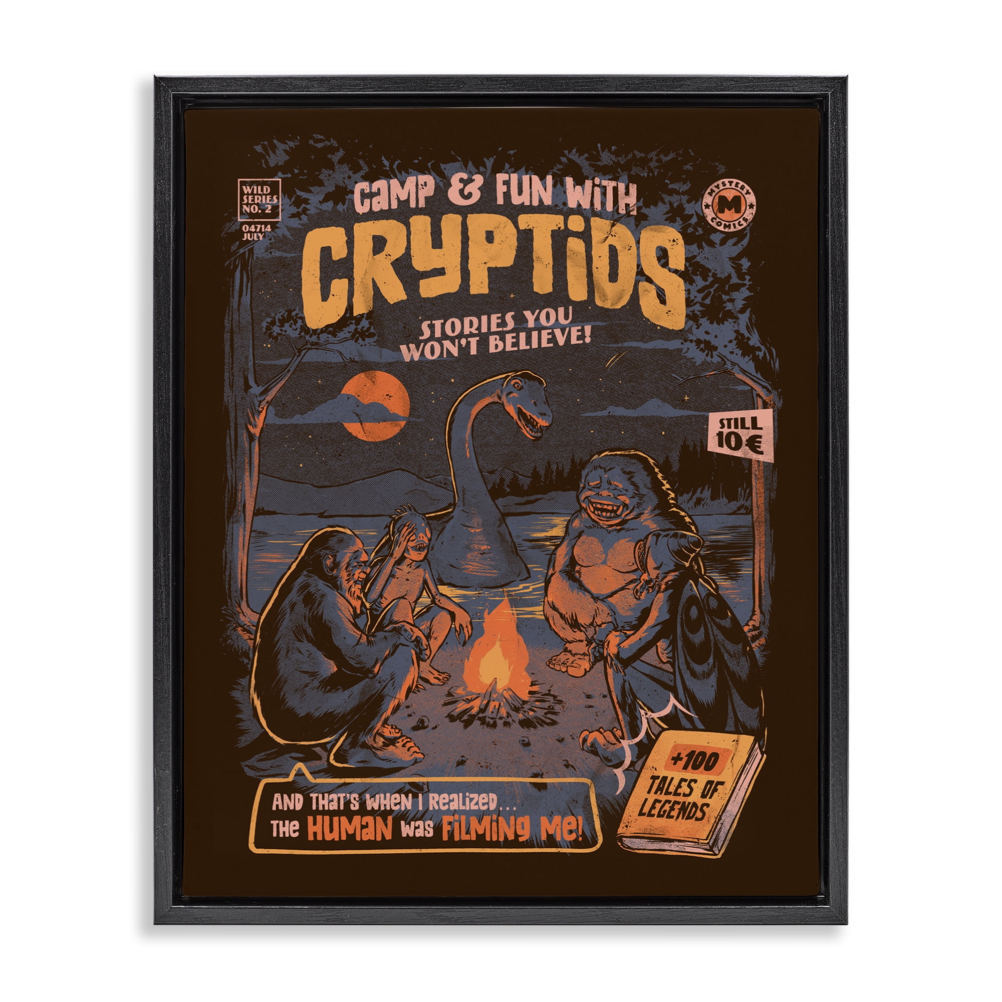 Stupell Industries Cryptid Camp Humor Black Framed Floater Canvas Wall Art, design by EduEly Designs