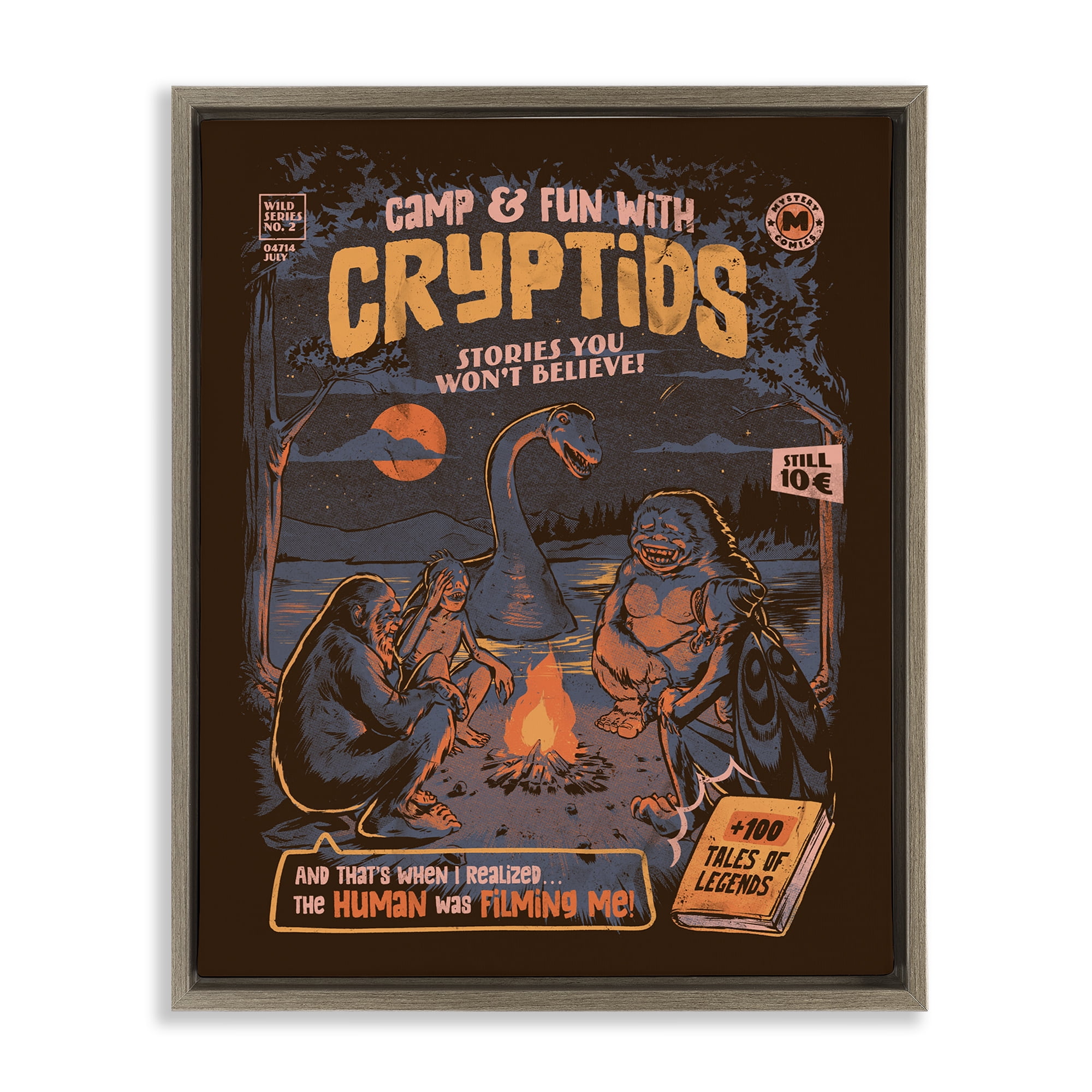 Stupell Industries Cryptid Camp Humor Brown Framed Floater Canvas Wall Art, design by EduEly Designs
