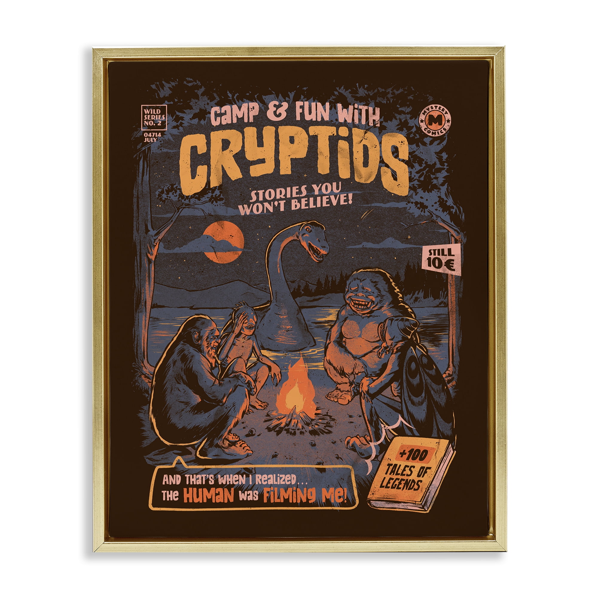 Stupell Industries Cryptid Camp Humor Gold Framed Floater Canvas Wall Art, design by EduEly Designs