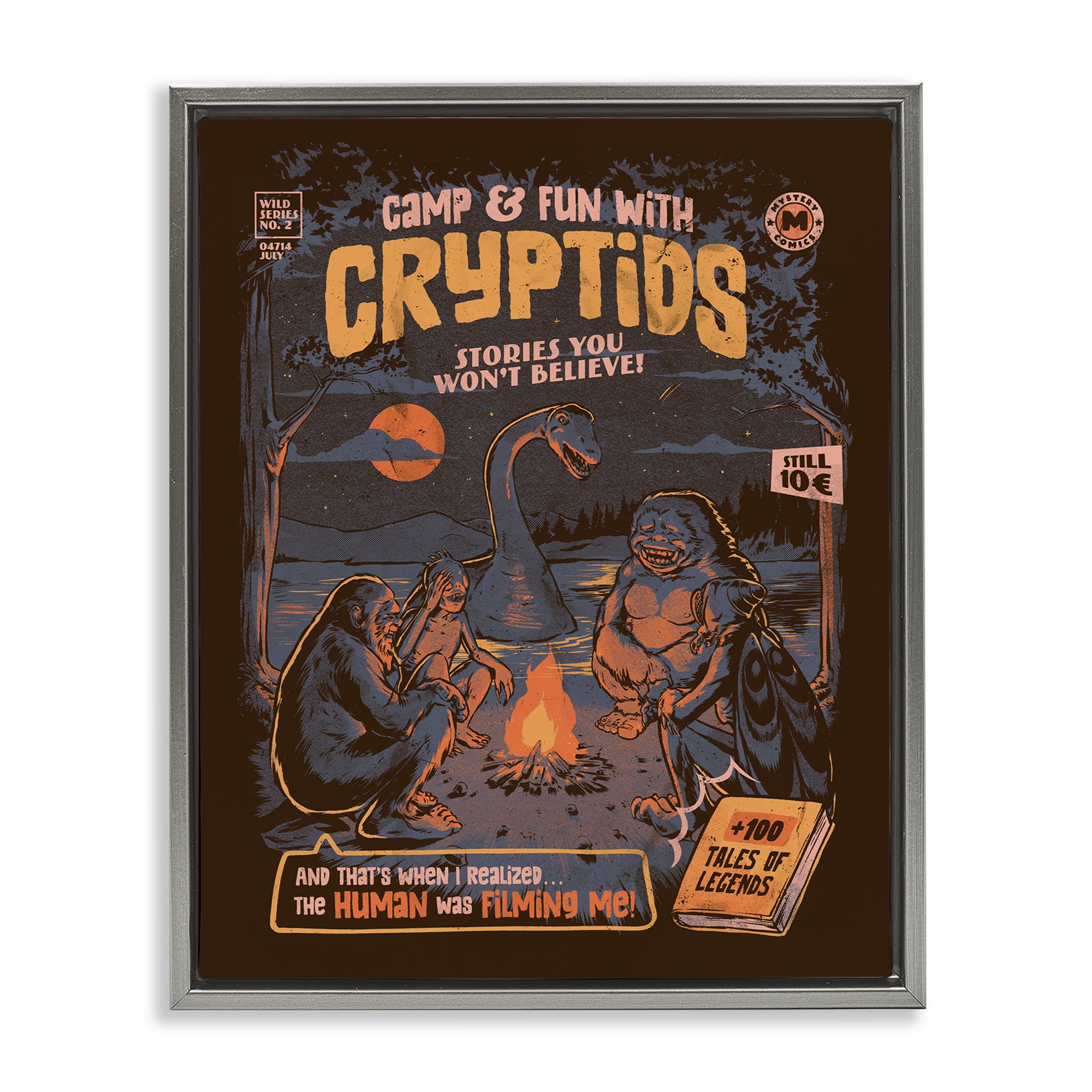 Stupell Industries Cryptid Camp Humor Gray Framed Floater Canvas Wall Art, design by EduEly Designs