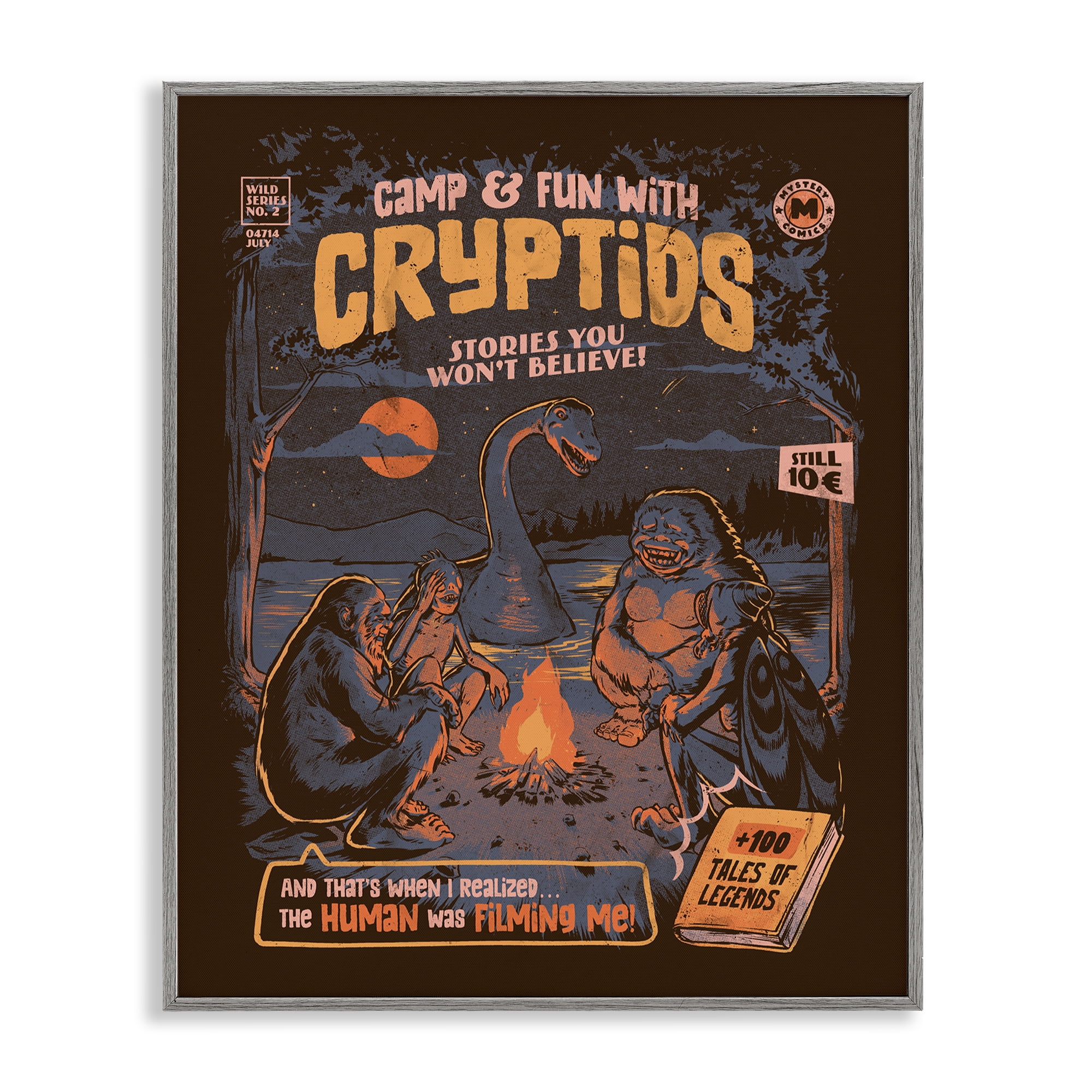 Stupell Industries Cryptid Camp Humor Gray Framed Giclee Art, design by EduEly Designs