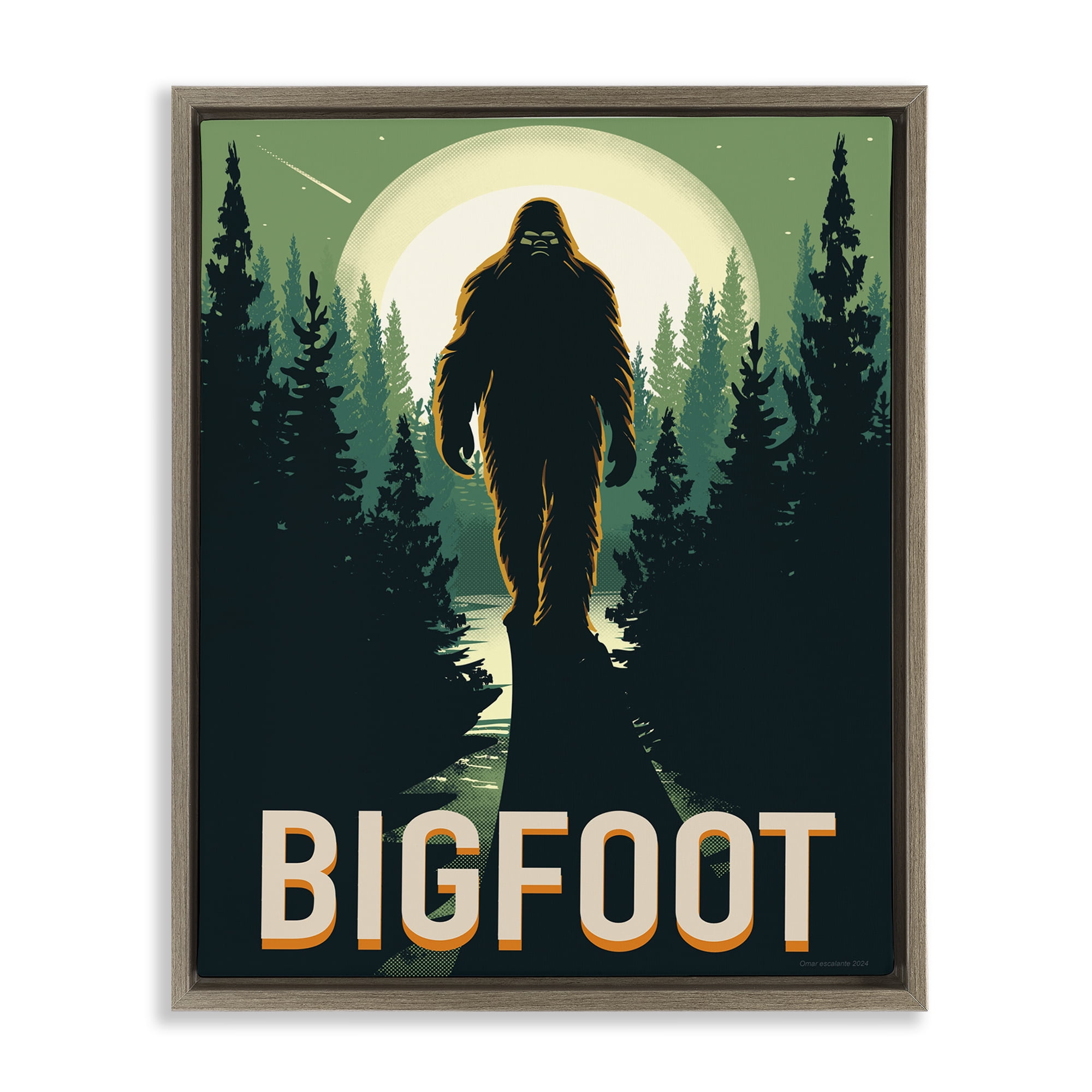 Stupell Industries Cryptid In The Woods Brown Framed Floater Canvas Wall Art, design by Omar Escalante