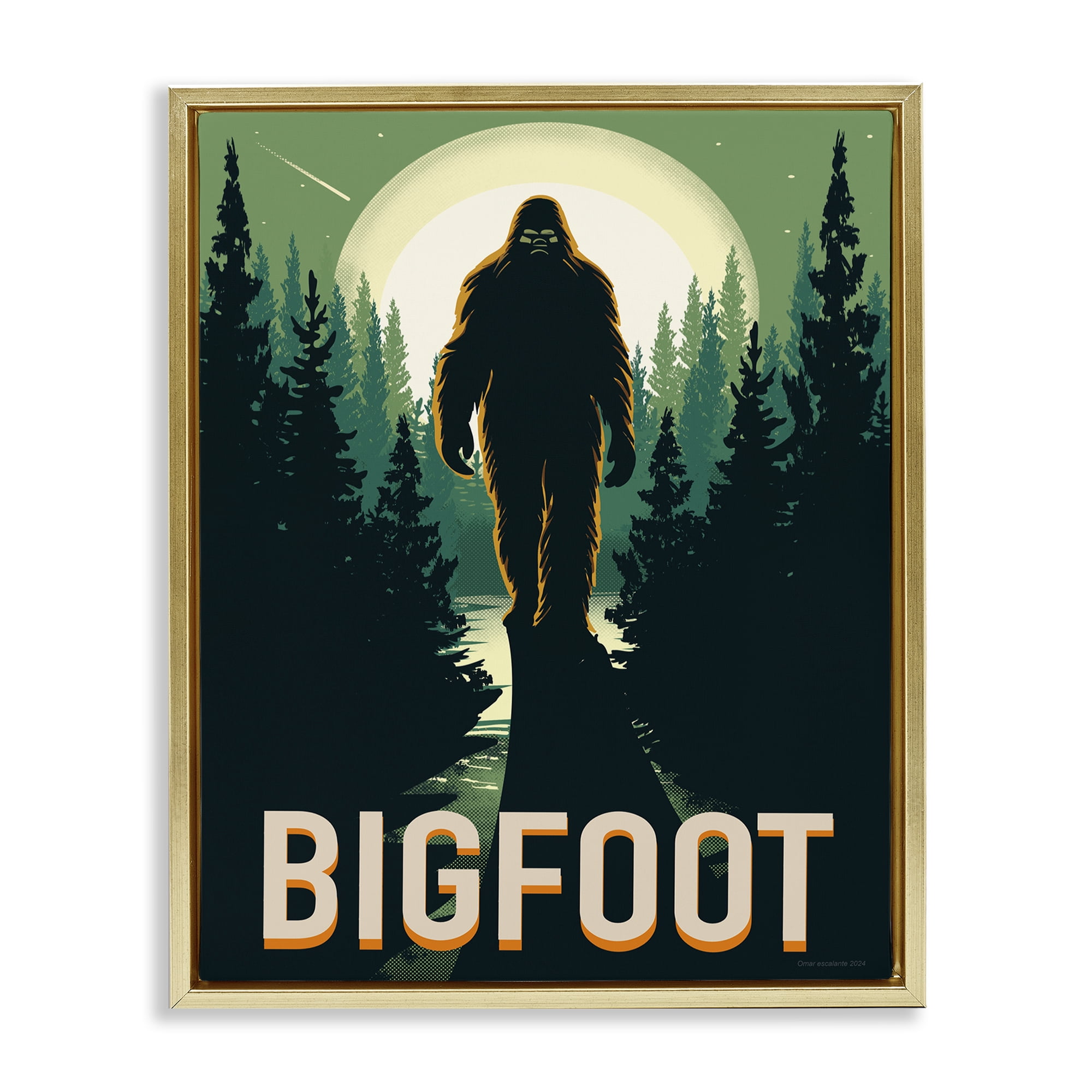 Stupell Industries Cryptid In The Woods Gold Framed Floater Canvas Wall Art, design by Omar Escalante