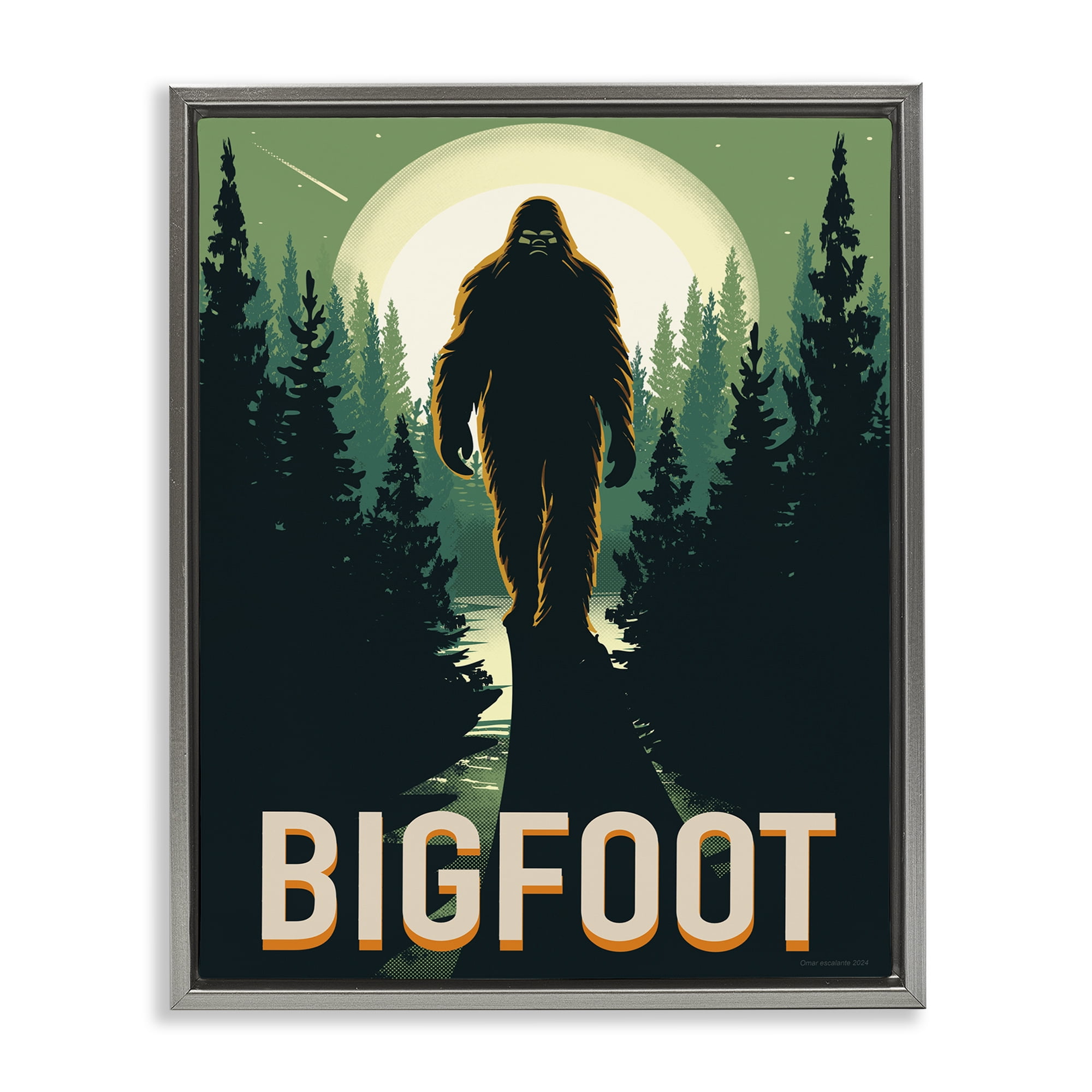 Stupell Industries Cryptid In The Woods Gray Framed Floater Canvas Wall Art, design by Omar Escalante