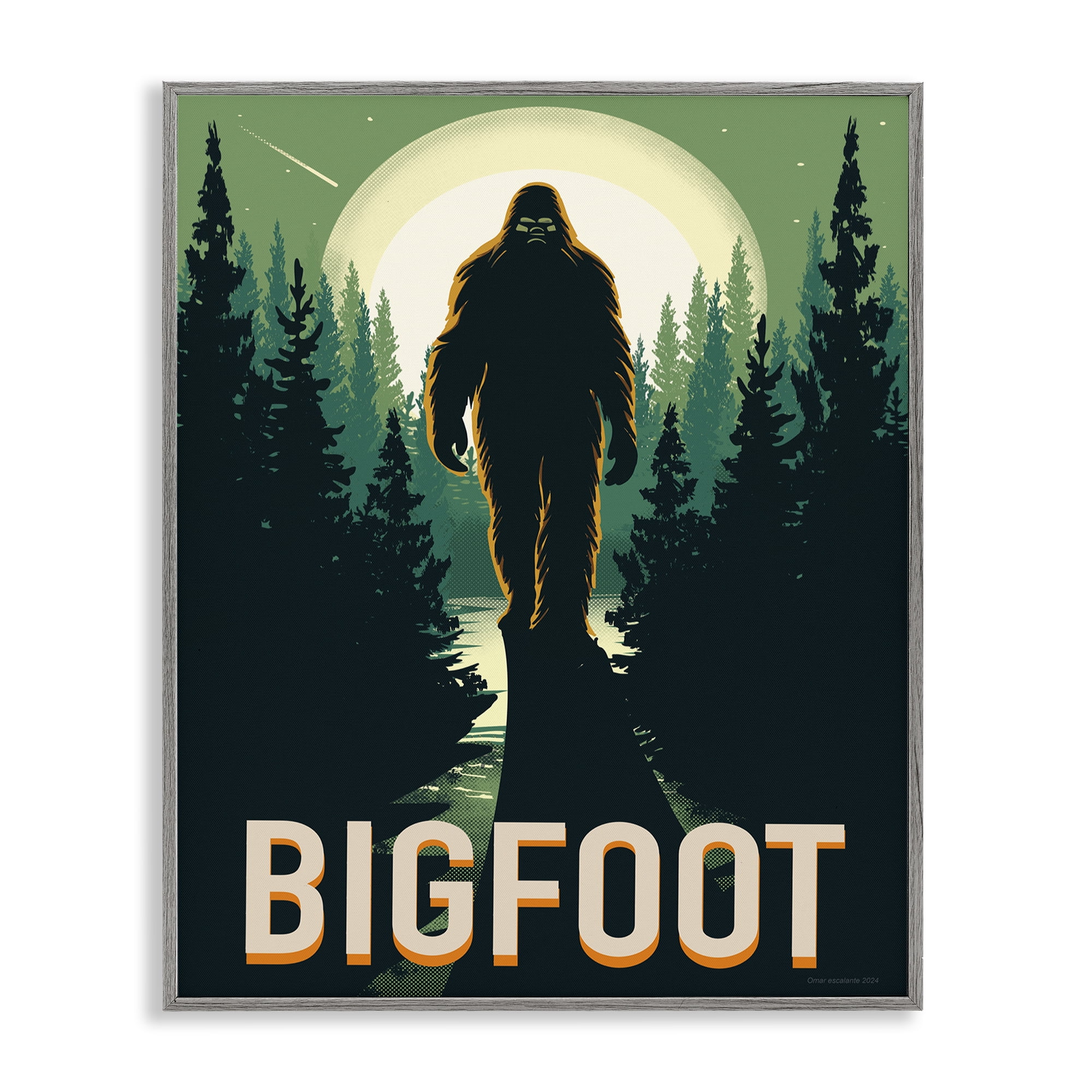 Stupell Industries Cryptid In The Woods Gray Framed Giclee Art, design by Omar Escalante