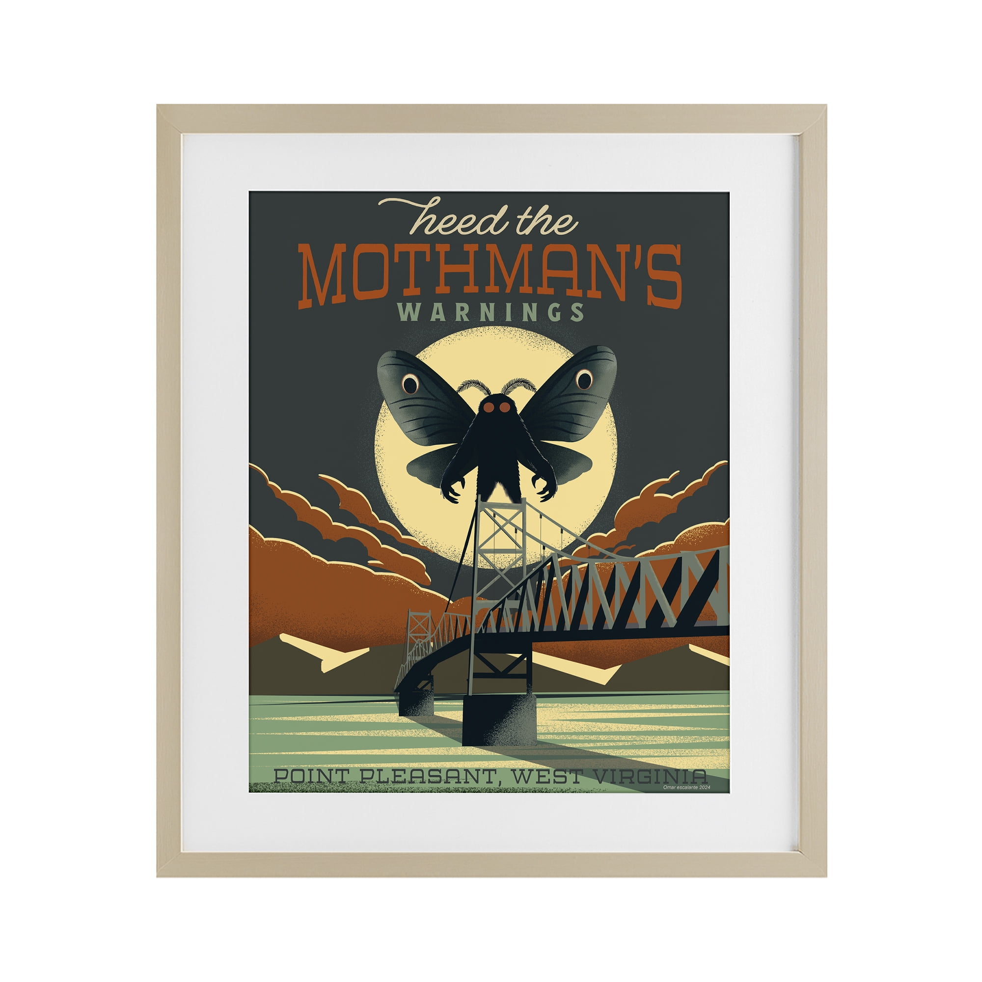 Stupell Industries Cryptid Tourism West Virginia Birch Framed Print Under Glass, design by Omar Escalante