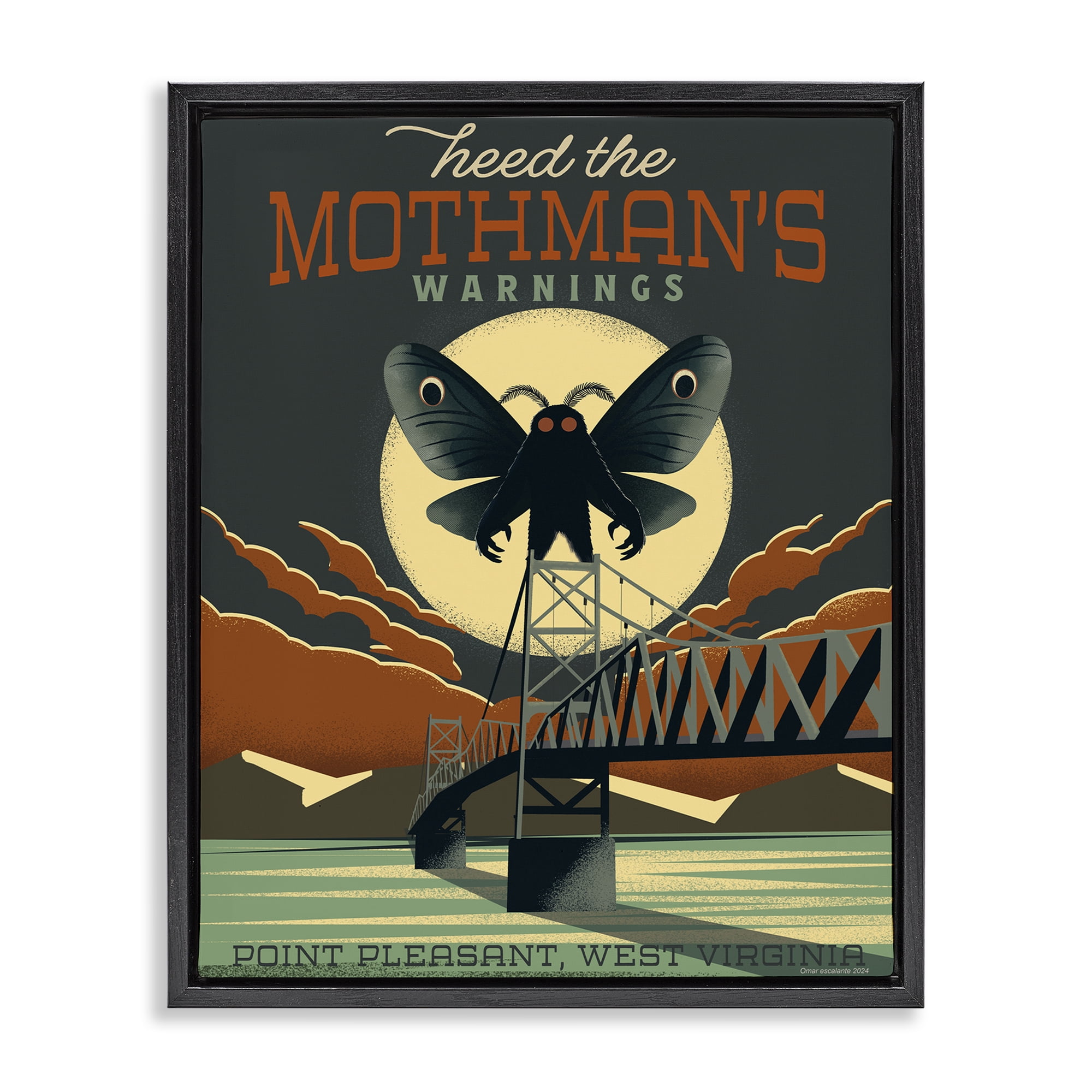 Stupell Industries Cryptid Tourism West Virginia Black Framed Floater Canvas Wall Art, design by Omar Escalante