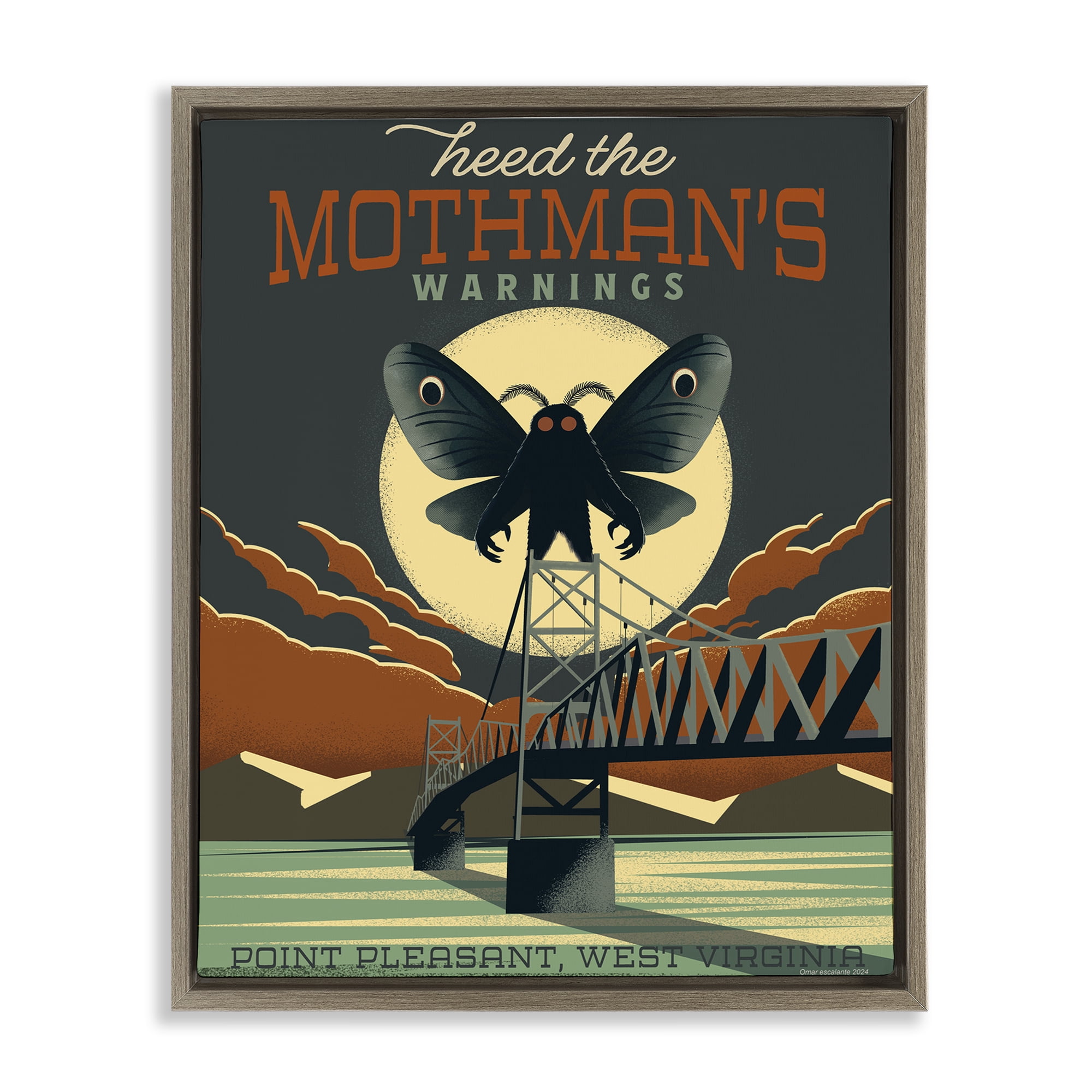 Stupell Industries Cryptid Tourism West Virginia Brown Framed Floater Canvas Wall Art, design by Omar Escalante