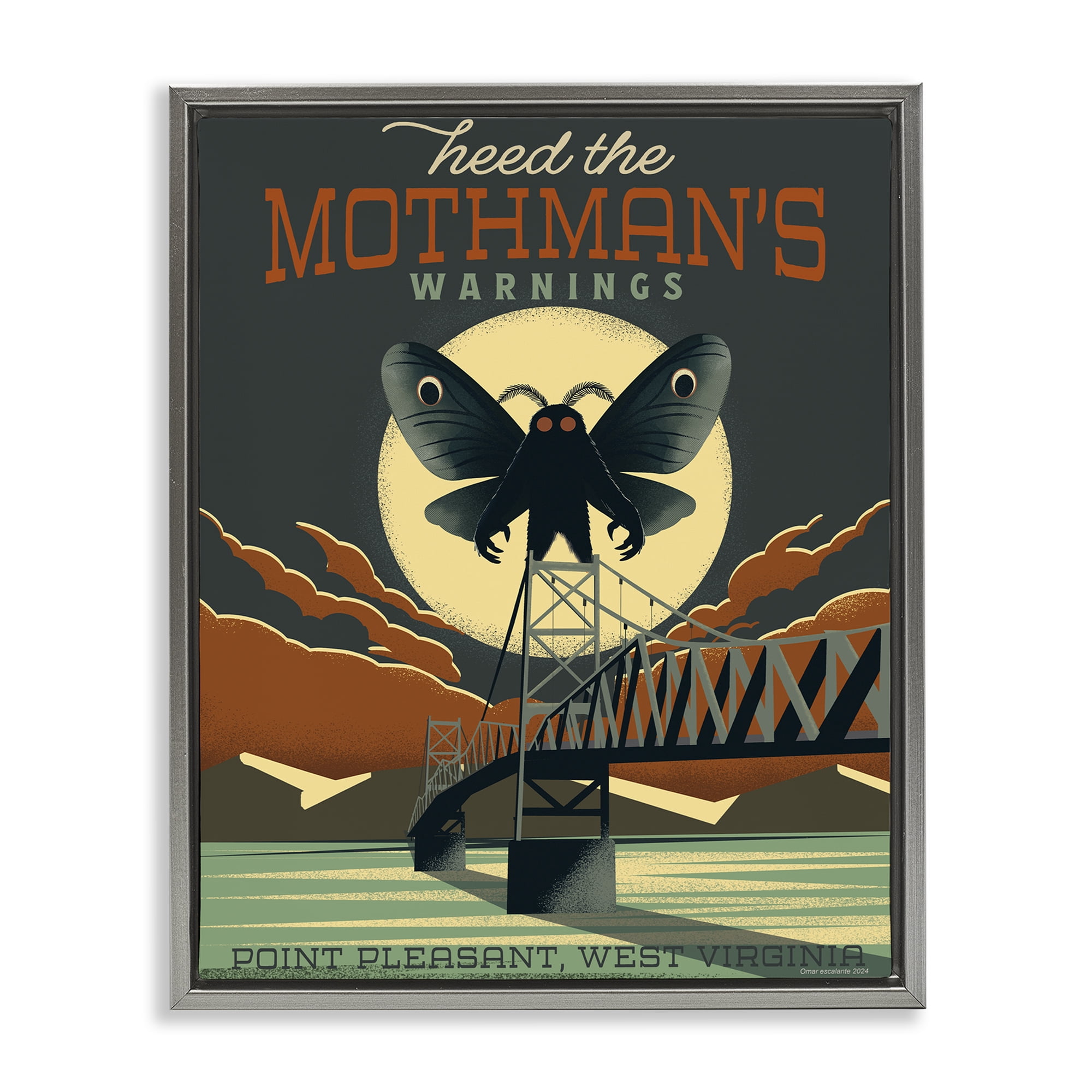 Stupell Industries Cryptid Tourism West Virginia Gray Framed Floater Canvas Wall Art, design by Omar Escalante