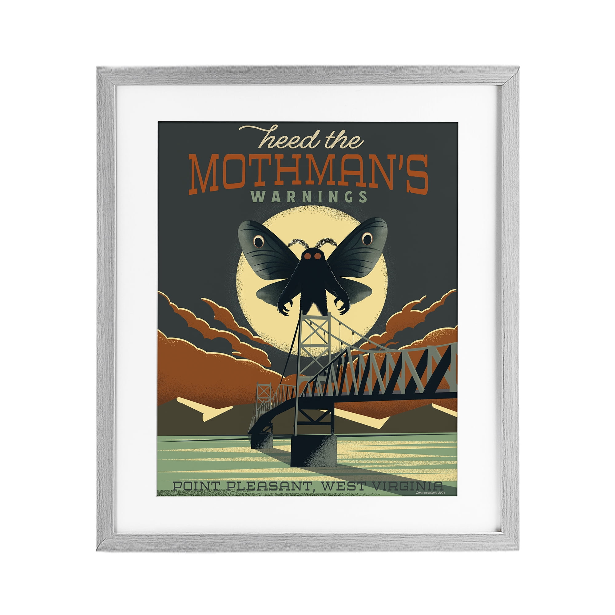 Stupell Industries Cryptid Tourism West Virginia Gray Framed Print Under Glass, design by Omar Escalante