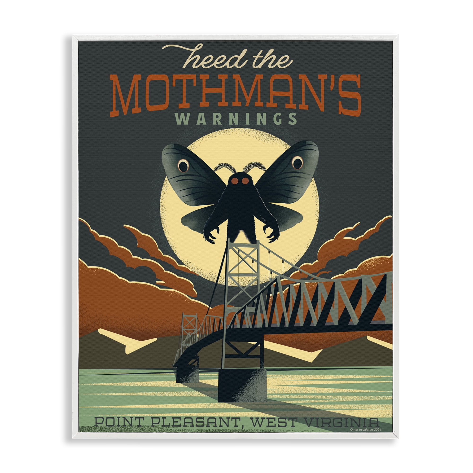 Stupell Industries Cryptid Tourism West Virginia White Framed Giclee Art, design by Omar Escalante