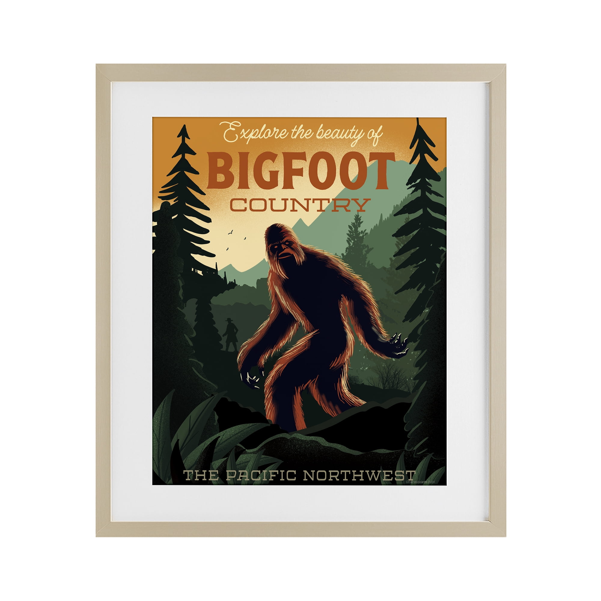 Stupell Industries Cryptid Tourism Wildlife Birch Framed Print Under Glass, design by Omar Escalante