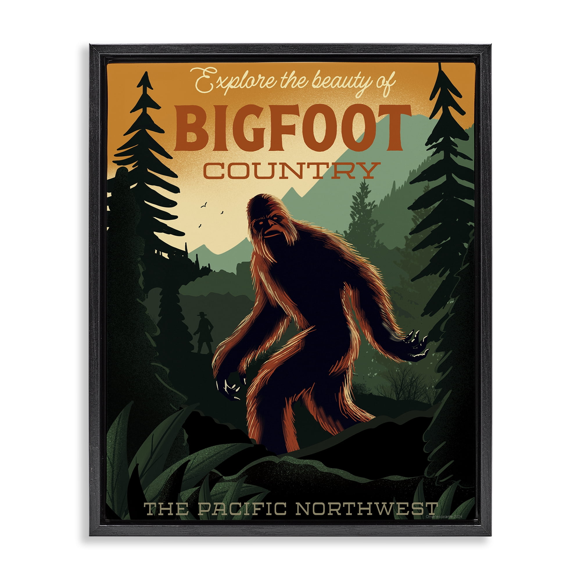 Stupell Industries Cryptid Tourism Wildlife Black Framed Floater Canvas Wall Art, design by Omar Escalante