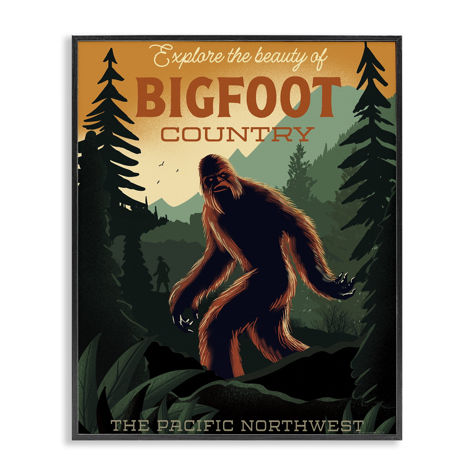 Stupell Industries Cryptid Tourism Wildlife Black Framed Giclee Art, design by Omar Escalante