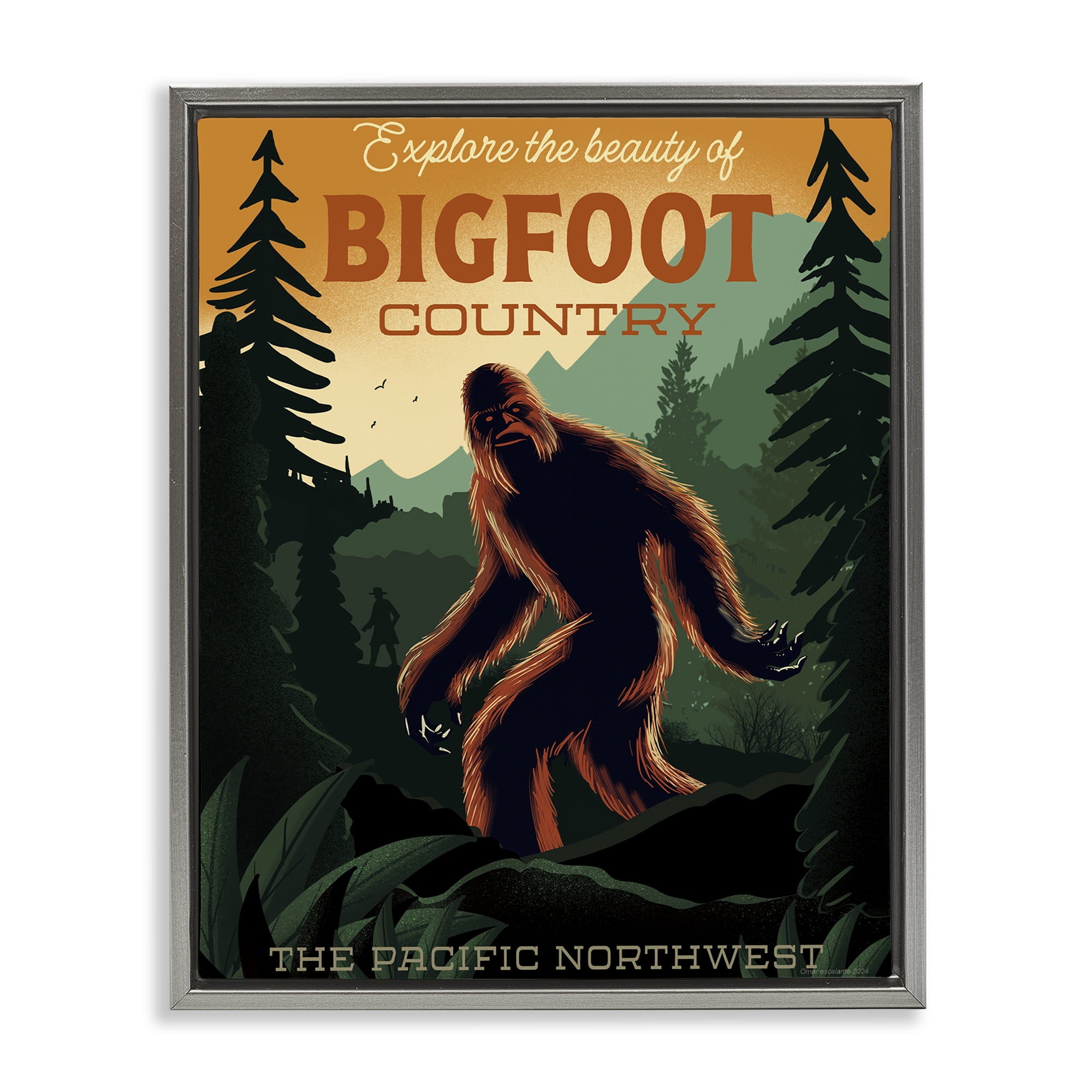Stupell Industries Cryptid Tourism Wildlife Gray Framed Floater Canvas Wall Art, design by Omar Escalante