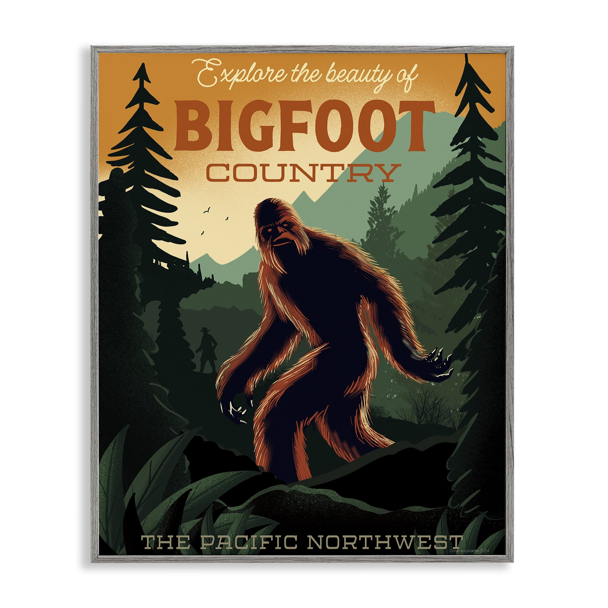 Stupell Industries Cryptid Tourism Wildlife Gray Framed Giclee Art, design by Omar Escalante