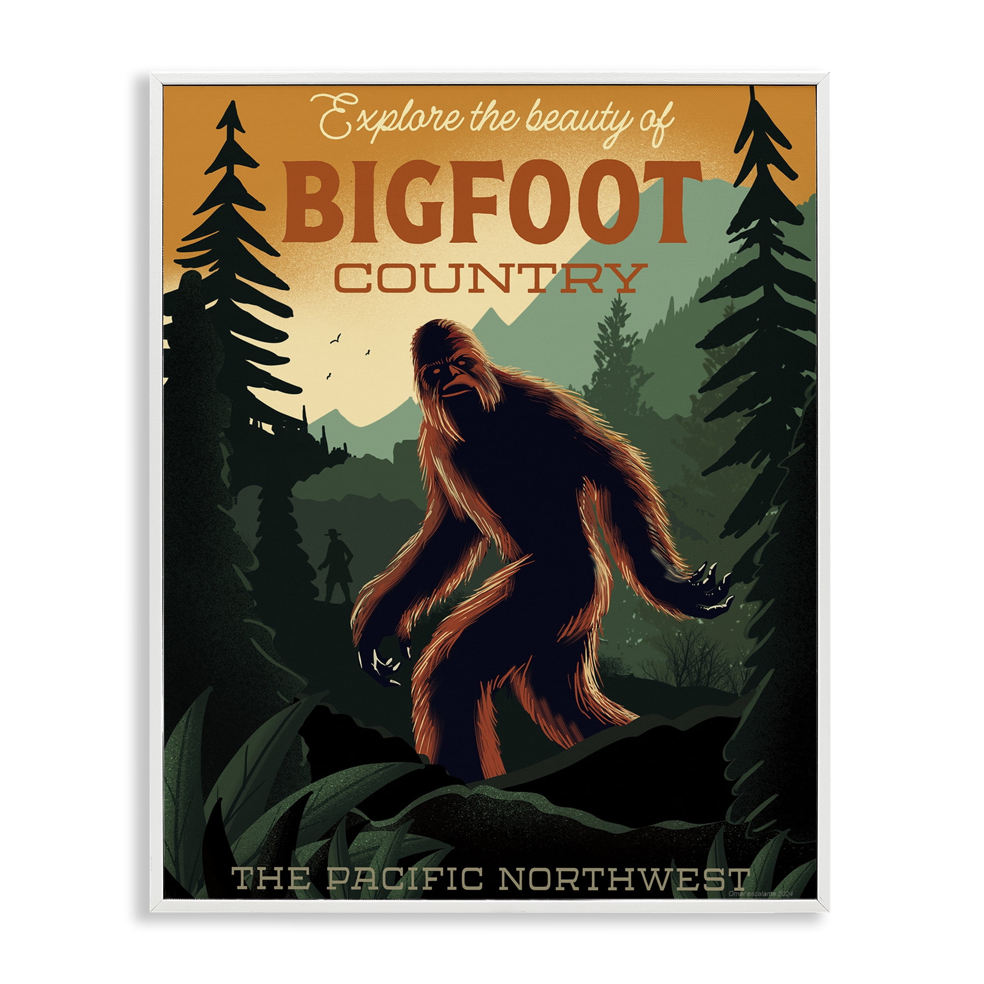 Stupell Industries Cryptid Tourism Wildlife White Framed Giclee Art, design by Omar Escalante