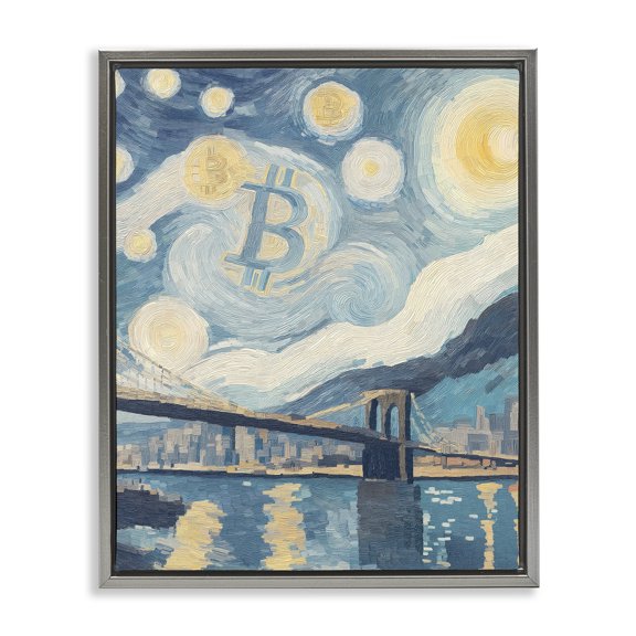 Stupell Industries Crypto Lunar Glow Gray Framed Floater Canvas Wall Art, design by Svetlana Aleynikova