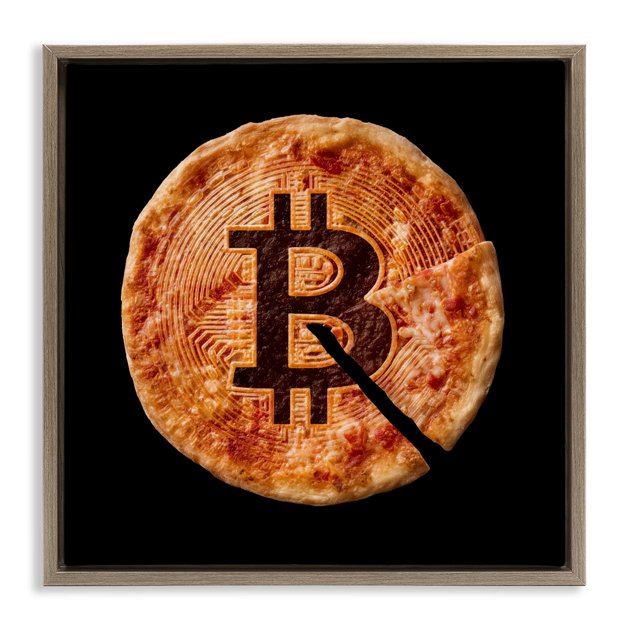 Stupell Industries Crypto Pizza Slice Brown Framed Floater Canvas Wall Art, design by Svetlana Aleynikova