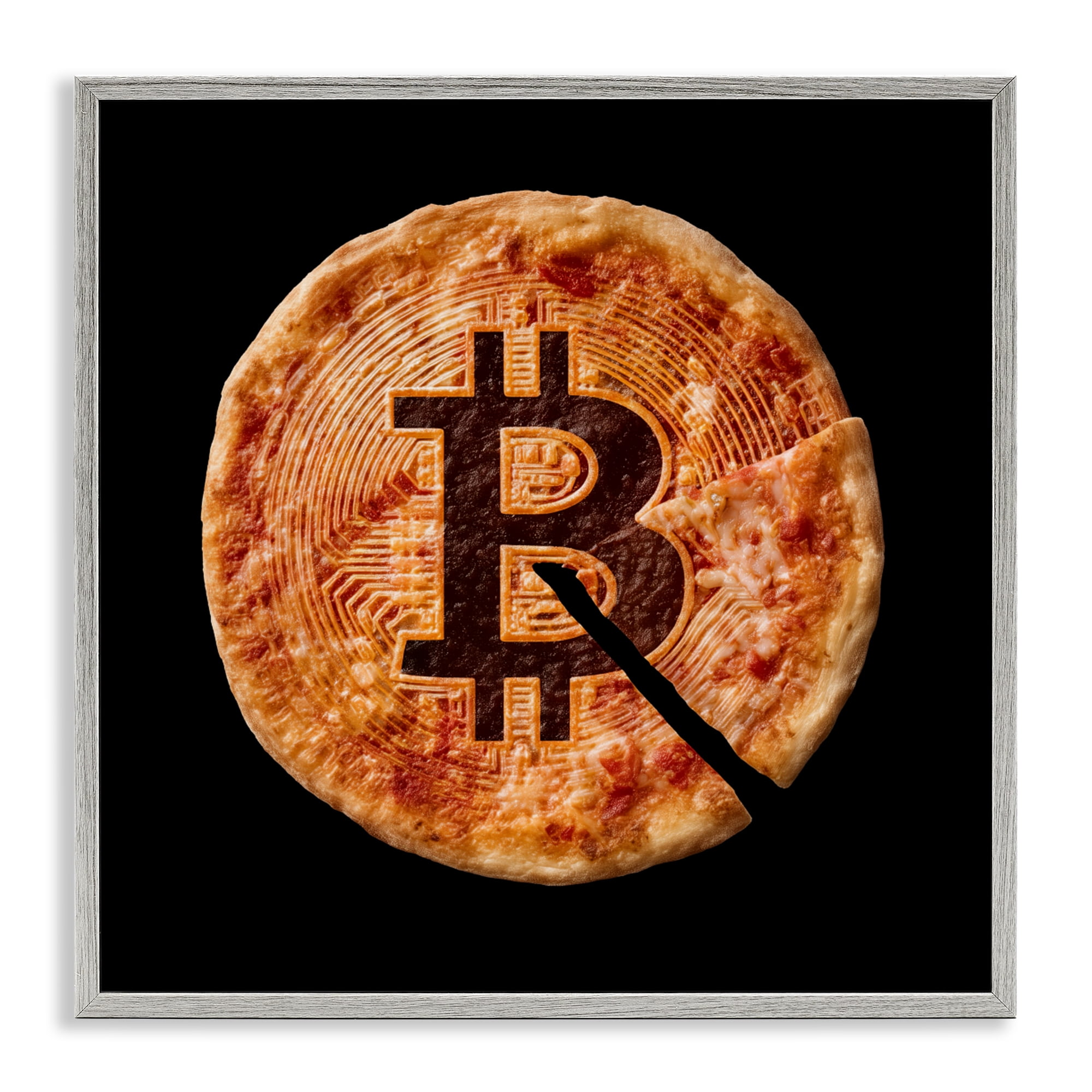 Stupell Industries Crypto Pizza Slice Gray Framed Giclee Art, design by Svetlana Aleynikova