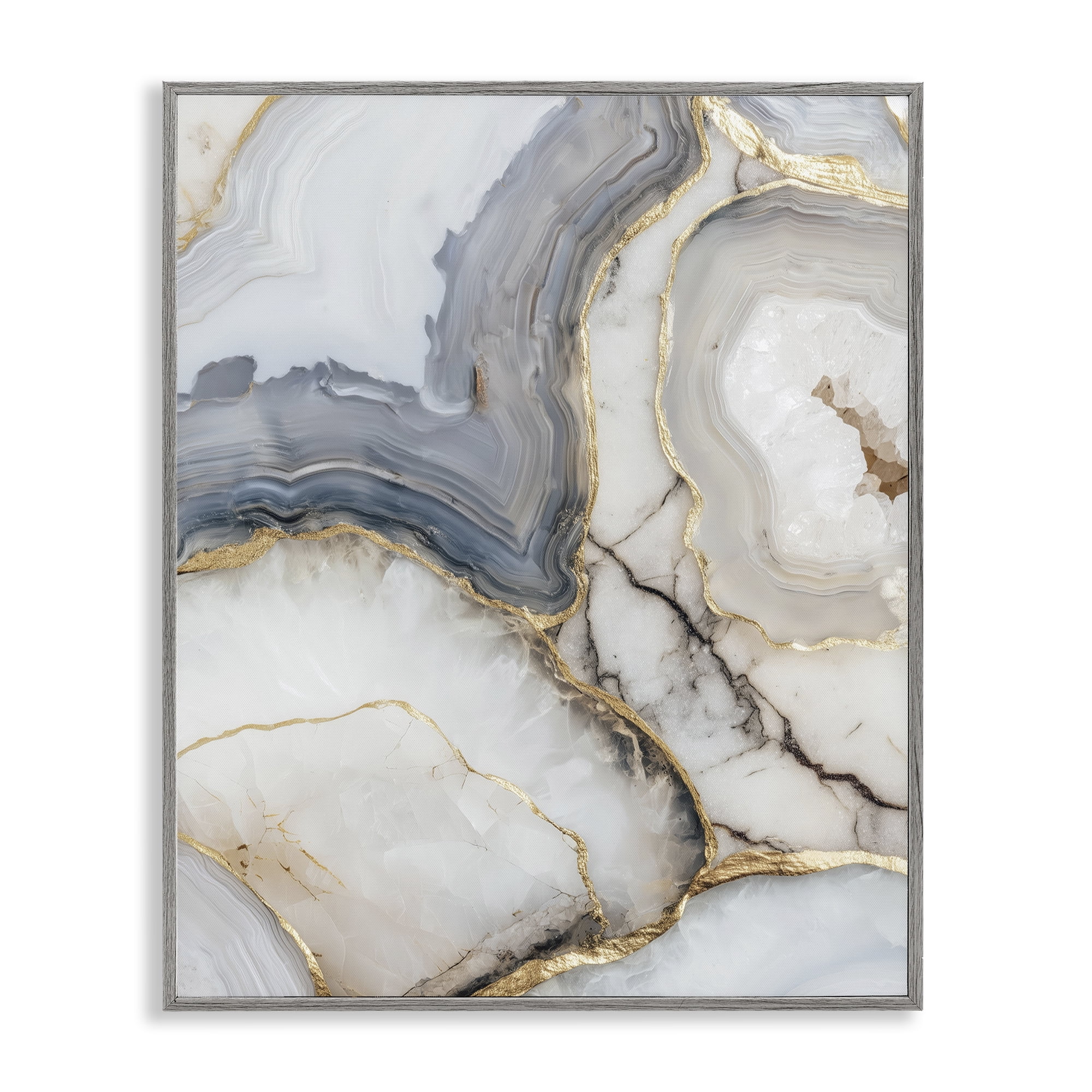 Stupell Industries Crystal Geode with Gold Gray Framed Giclee Art, design by Svetlana Aleynikova