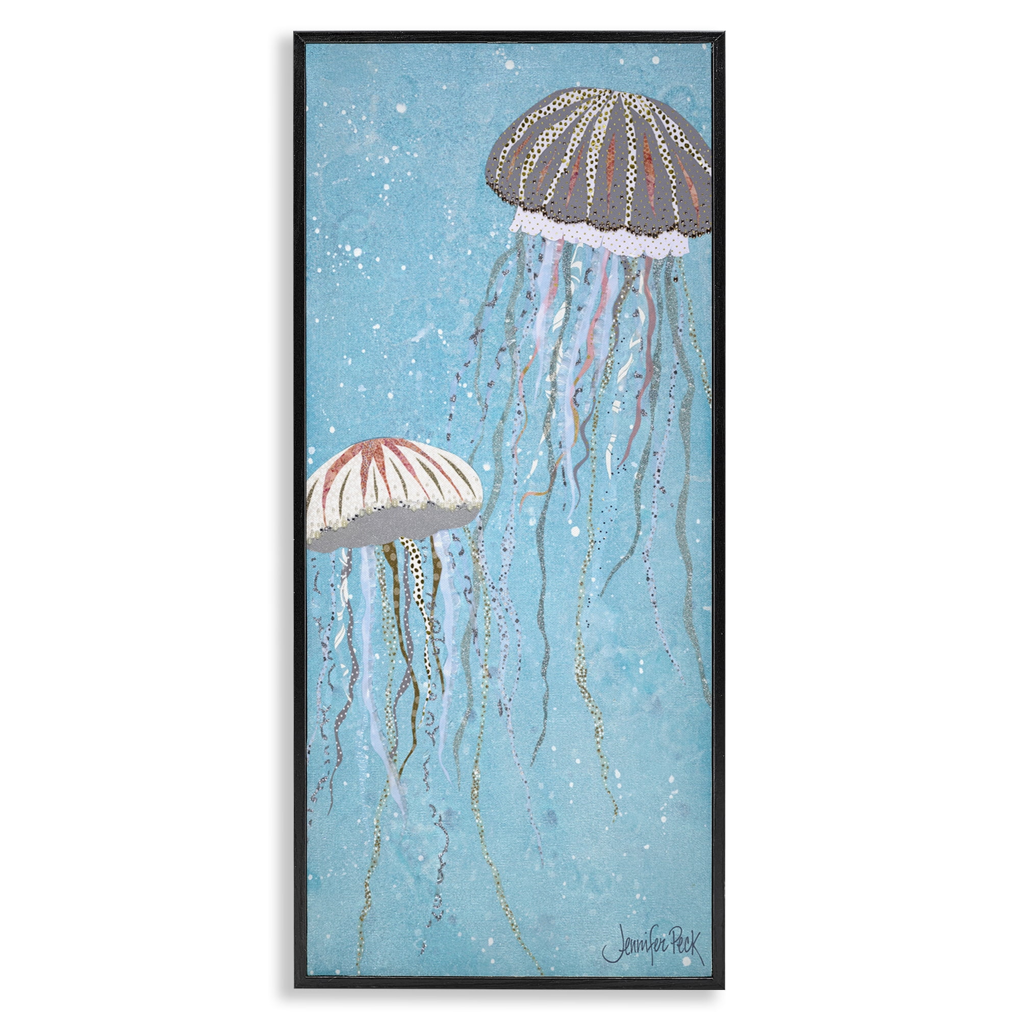 Stupell Industries Crystal Jellyfish Motif Animals & Insects Painting Black Framed Art Print Wall Art, 10 x 24