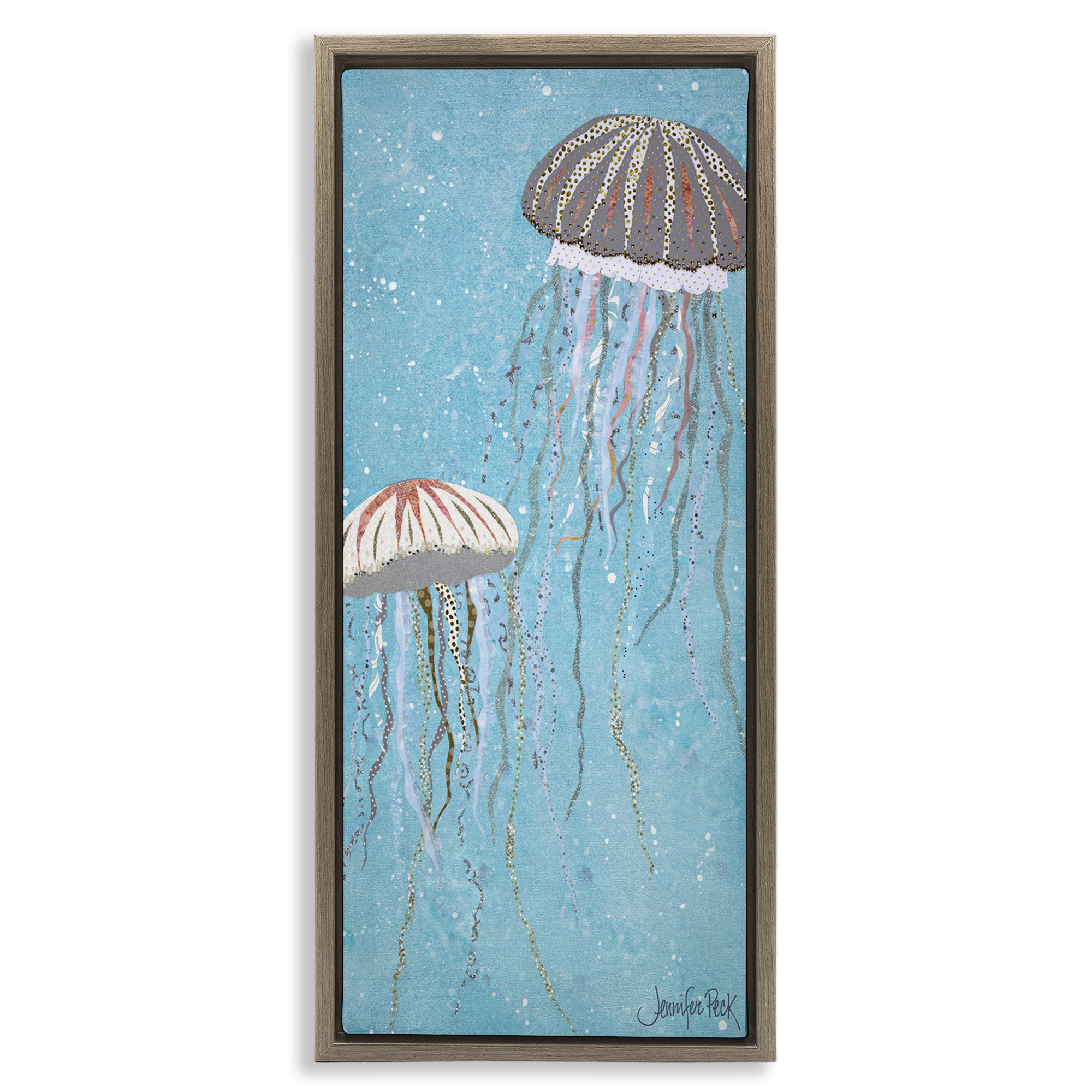 Stupell Industries Crystal Jellyfish Motif Animals & Insects Painting Brown Floater Framed Canvas Art Print Wall Art, 11 x 25