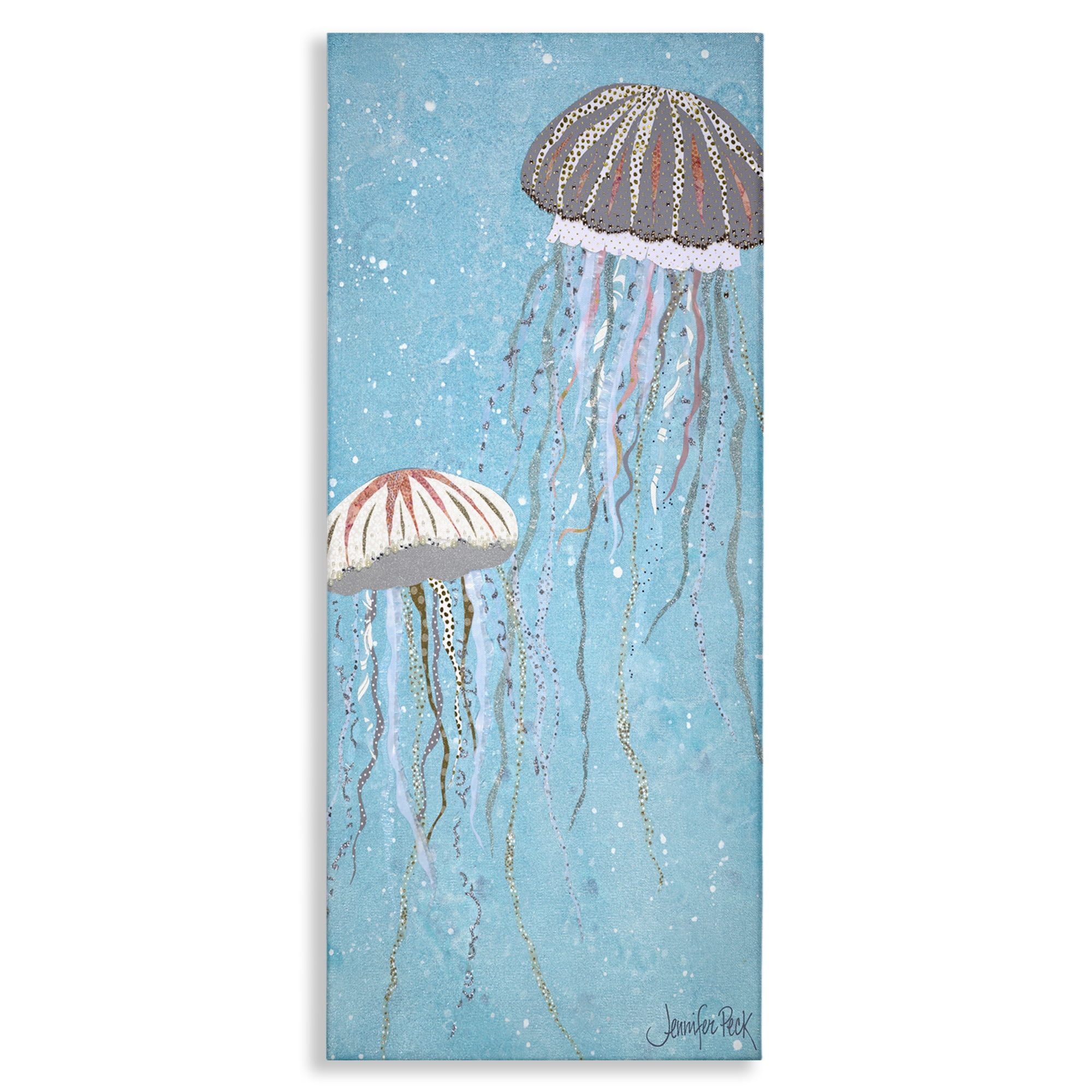 Stupell Industries Crystal Jellyfish Motif Animals & Insects Painting Gallery Wrapped Canvas Art Print Wall Art, 13 x 30