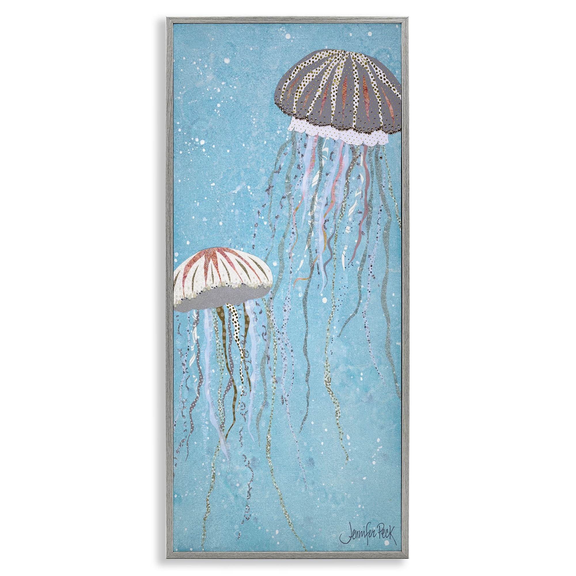 Stupell Industries Crystal Jellyfish Motif Animals & Insects Painting Gray Framed Art Print Wall Art, 10 x 24
