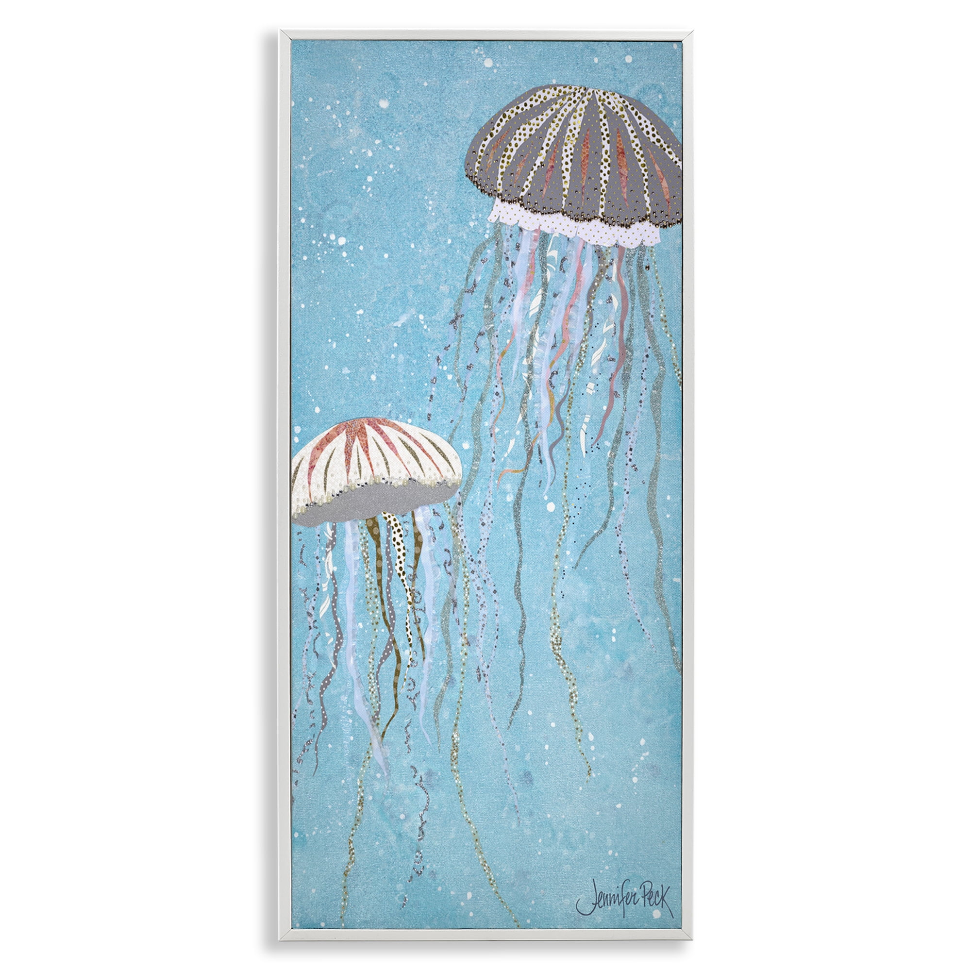 Stupell Industries Crystal Jellyfish Motif Animals & Insects Painting White Framed Art Print Wall Art, 10 x 24
