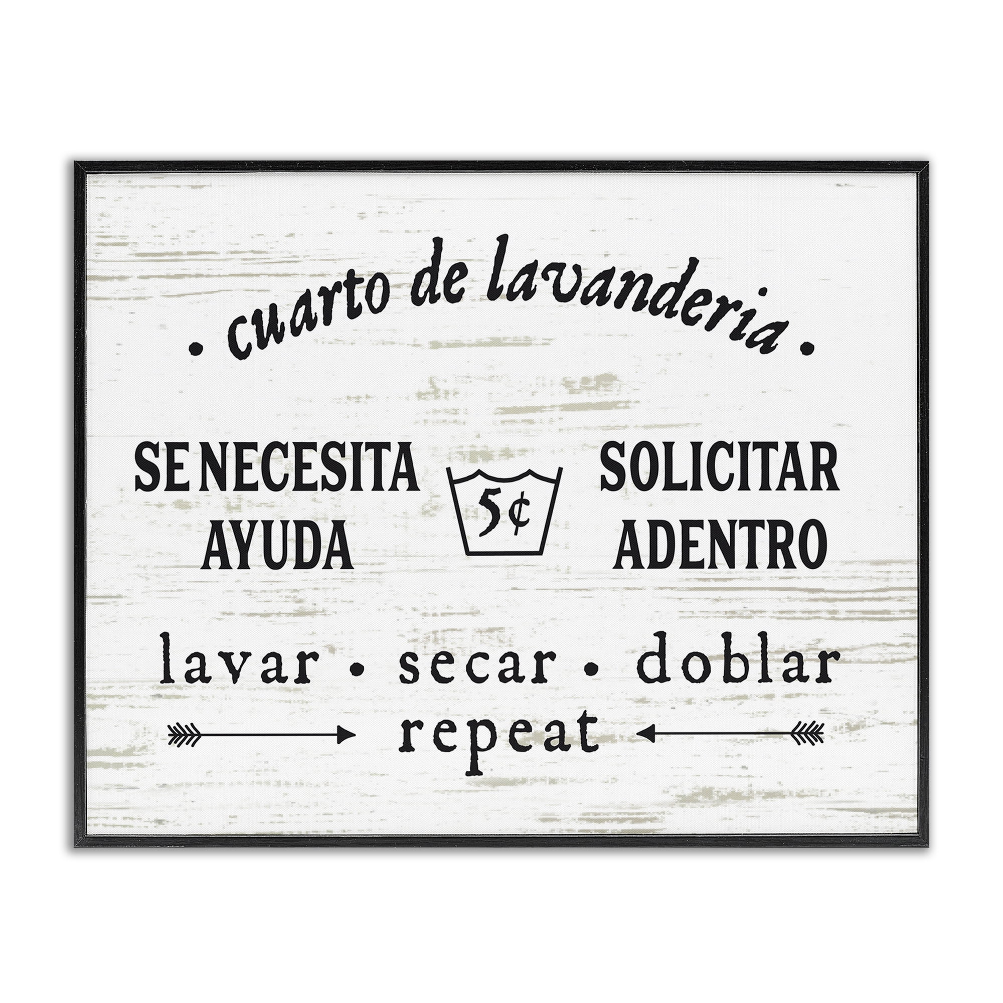 Stupell Industries Cuarto de Lavandería Bath & Laundry Painting Black Framed Art Print Wall Art, 30 x 24