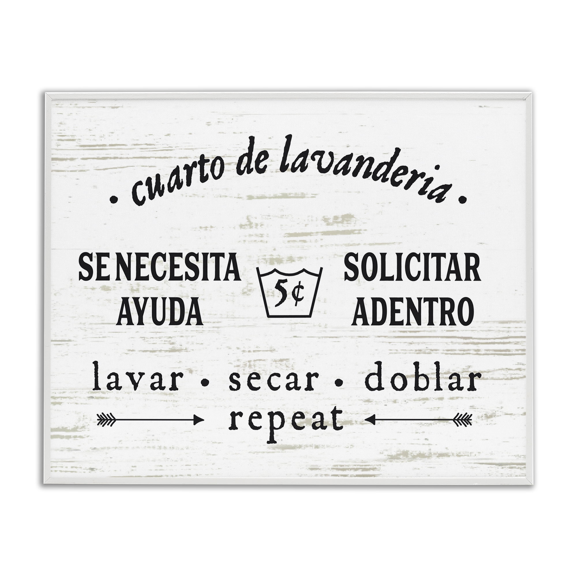 Stupell Industries Cuarto de Lavandería Bath & Laundry Painting White Framed Art Print Wall Art, 20 x 16