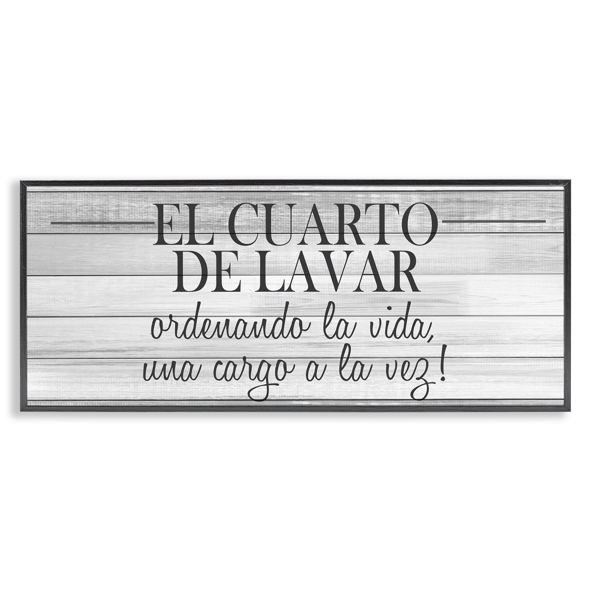 Stupell Industries Cuarto de Lavar Ordenando la Vida Bath & Laundry Painting Black Framed Art Print Wall Art, 24 x 10