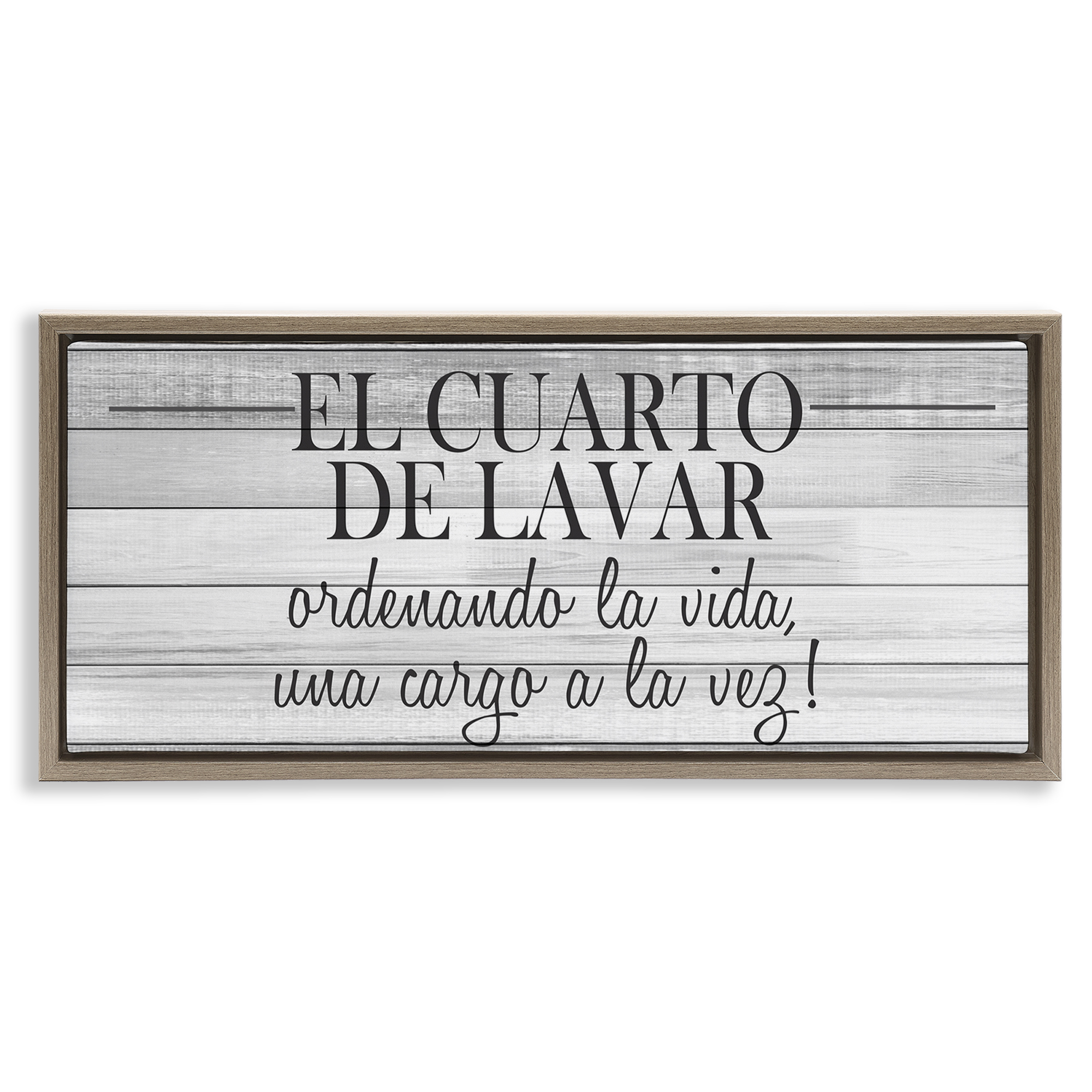 Stupell Industries Cuarto de Lavar Ordenando la Vida Bath & Laundry Painting Brown Floater Framed Art Print Wall Art, 31 x 14