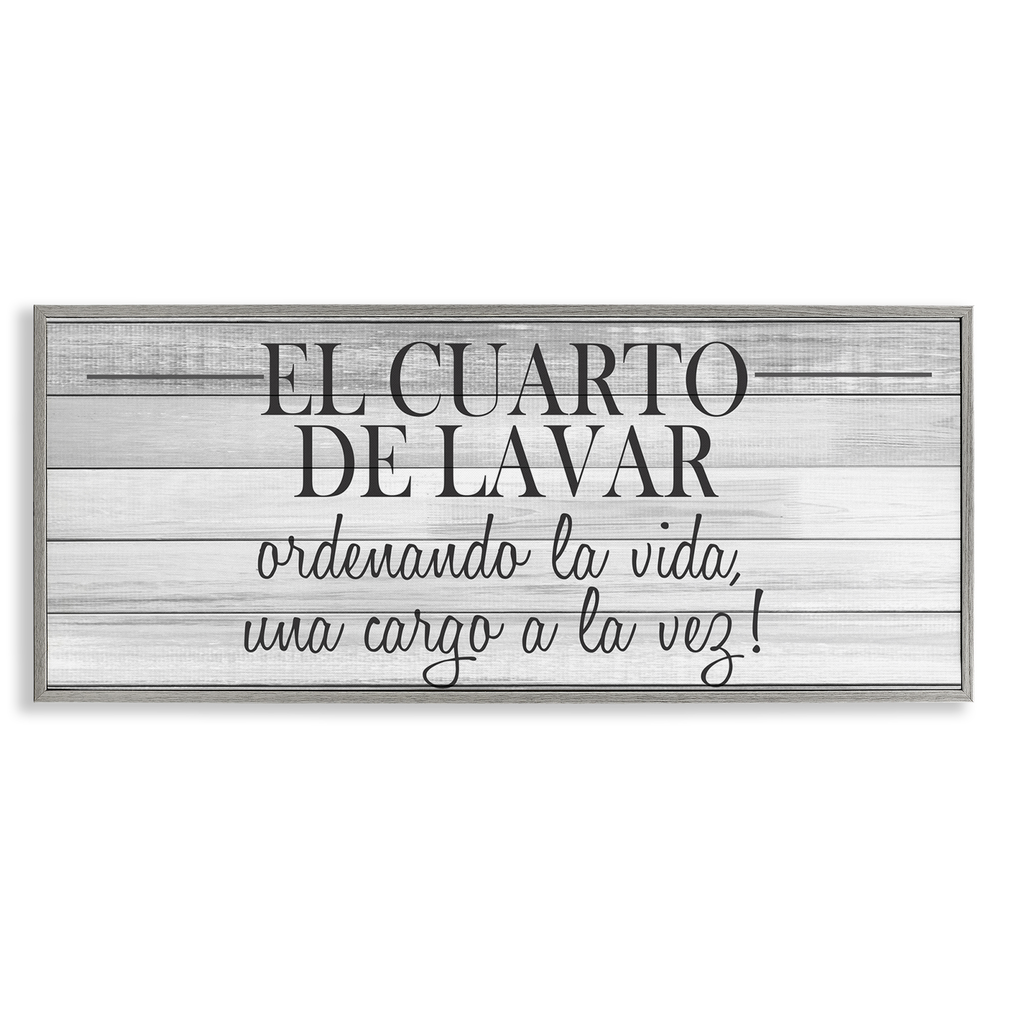 Stupell Industries Cuarto de Lavar Ordenando la Vida Bath & Laundry Painting Gray Framed Art Print Wall Art, 24 x 10