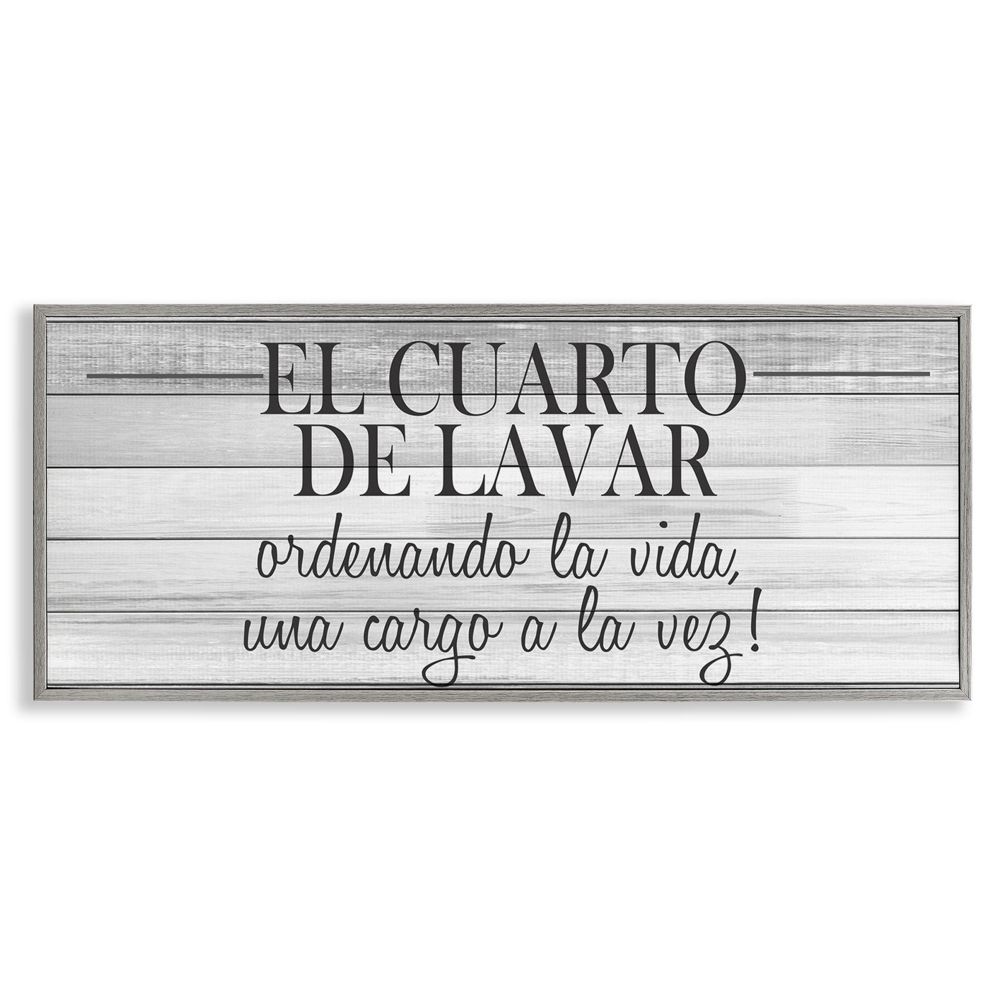 Stupell Industries Cuarto de Lavar Ordenando la Vida Bath & Laundry Painting Gray Framed Art Print Wall Art, 30 x 13