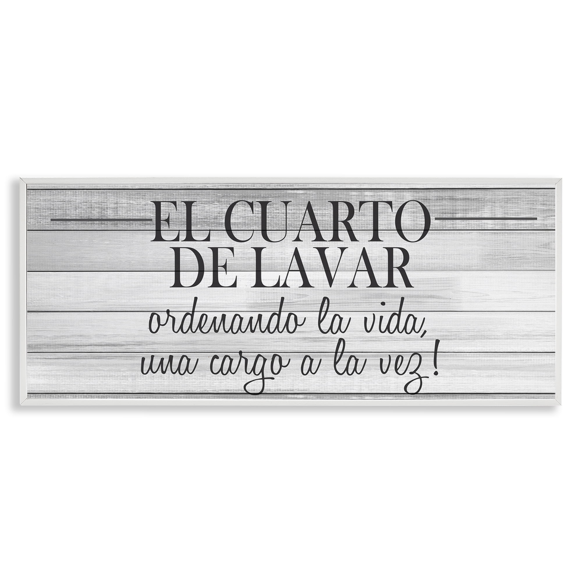 Stupell Industries Cuarto de Lavar Ordenando la Vida Bath & Laundry Painting White Framed Art Print Wall Art, 24 x 10