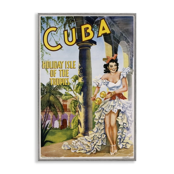 Stupell Industries Cuba Travel Advertisement Advertisements Painting Gray Framed Art Print Wall Art, 20 x 30