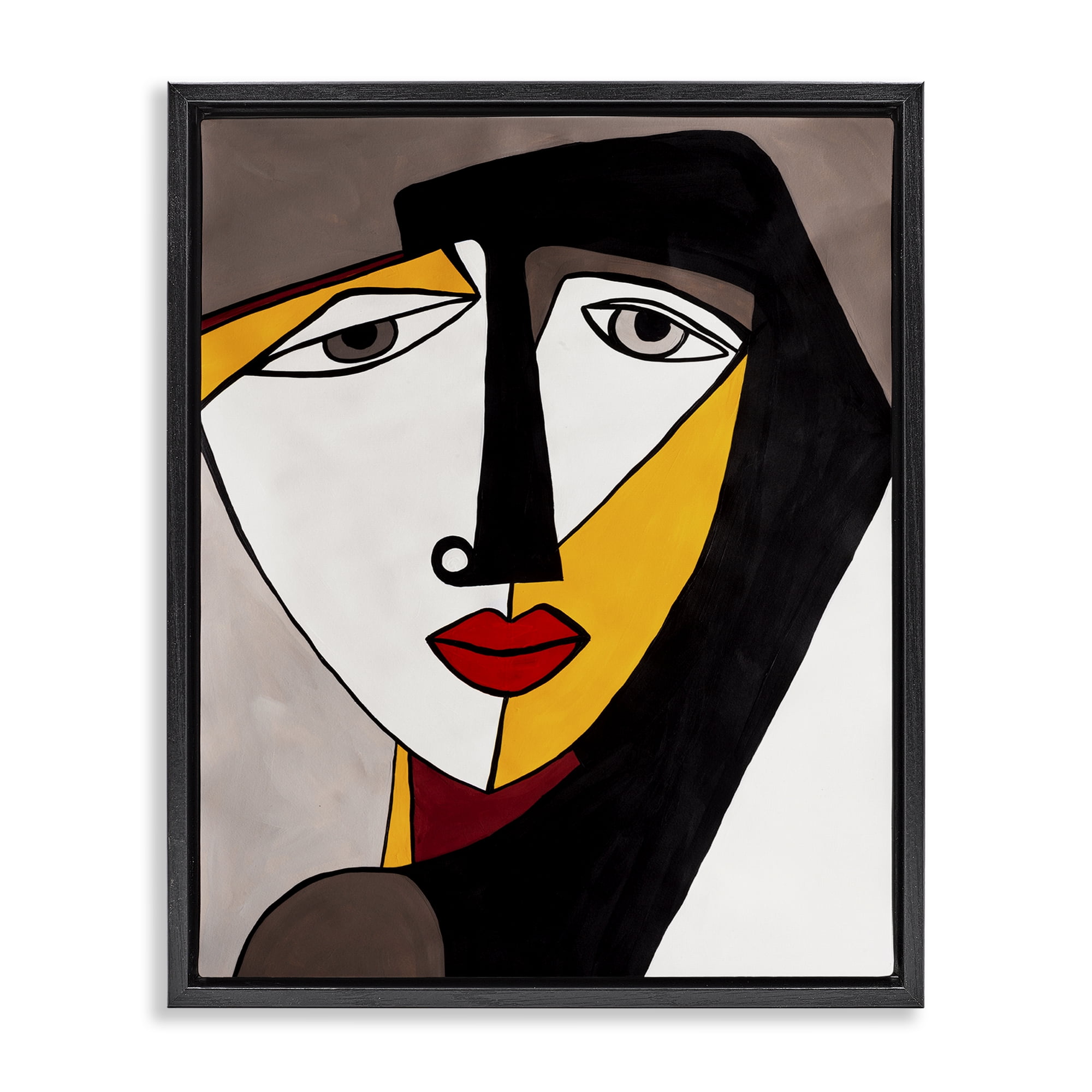 Stupell Industries Cubism Female Face People Painting Black Floater Framed Canvas Art Print Wall Art, 17 x 21