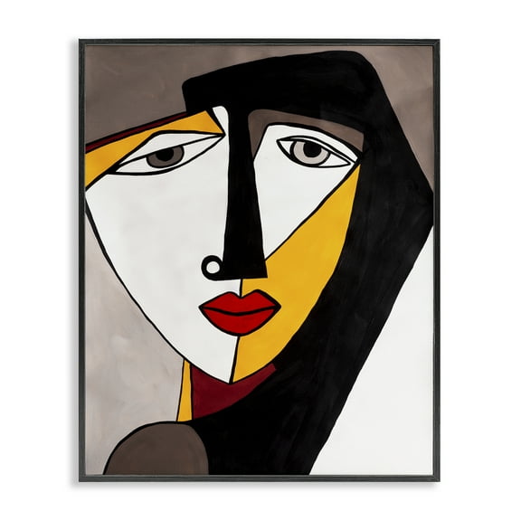 Stupell Industries Cubism Female Face People Painting Black Framed Art Print Wall Art, 11 x 14