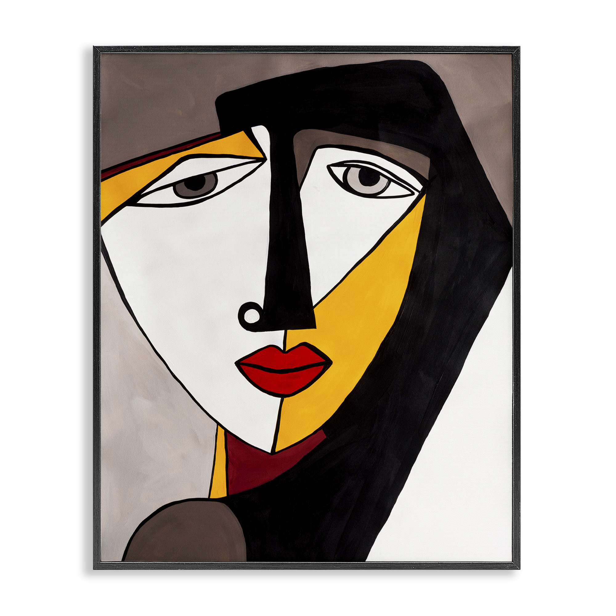 Stupell Industries Cubism Female Face People Painting Black Framed Art Print Wall Art, 24 x 30
