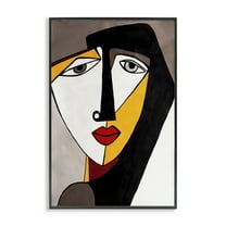 Stupell Industries Cubist Bold Face Abstract Painting Black Framed Art Print Wall Art, 12 x 18