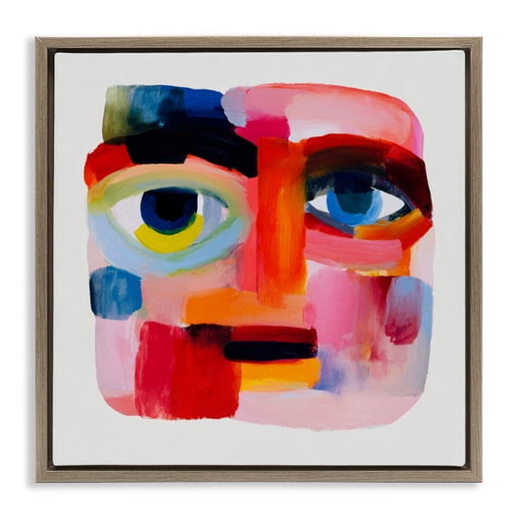 Stupell Industries Modern Cubist Gaze in Vivids Brown Floating Frame Canvas Art, 18 x 18, by Chromatic Storm Studio