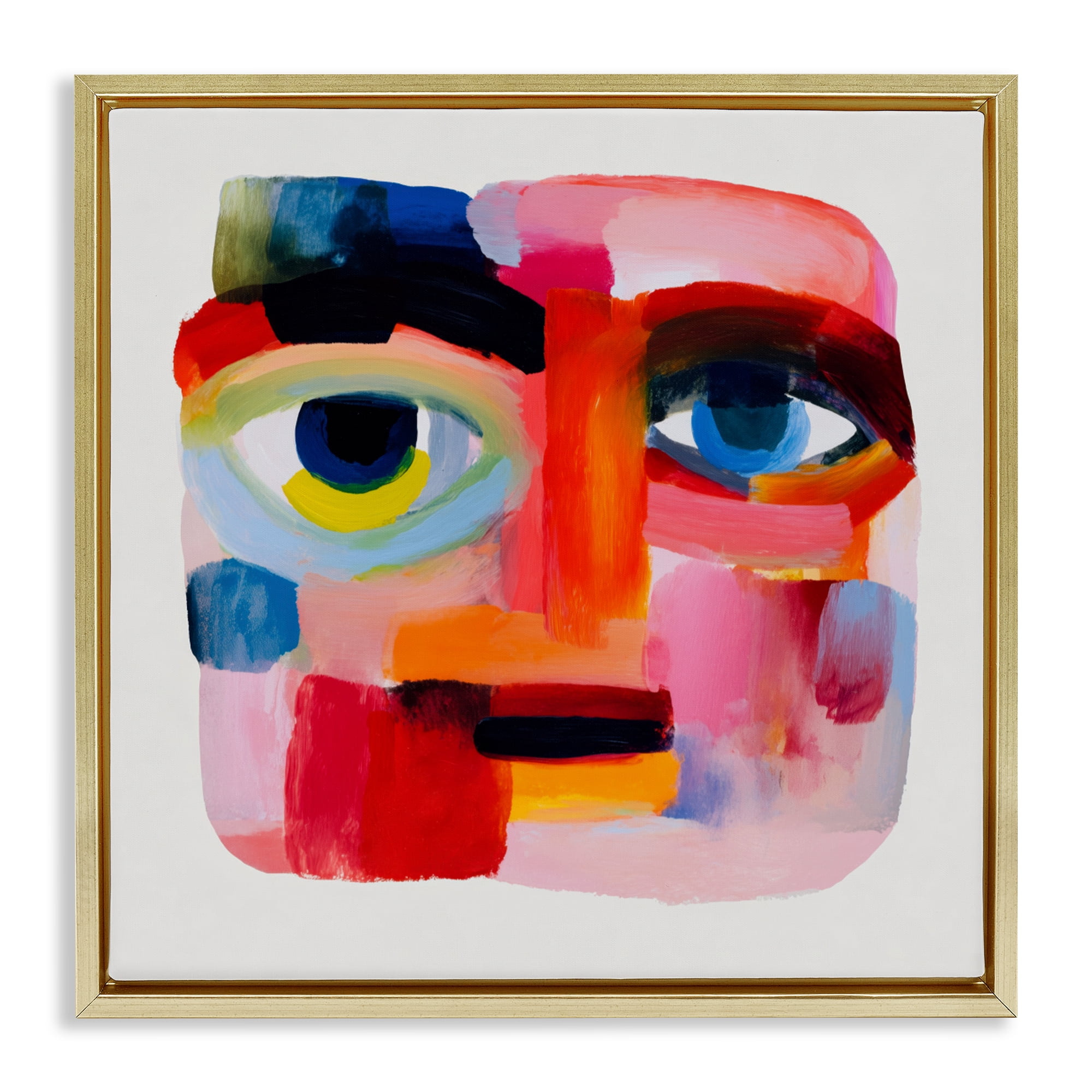 Stupell Industries Cubist Gaze in Vivids Gold Framed Floater Canvas Wall Art, design by Chromatic Storm Studio