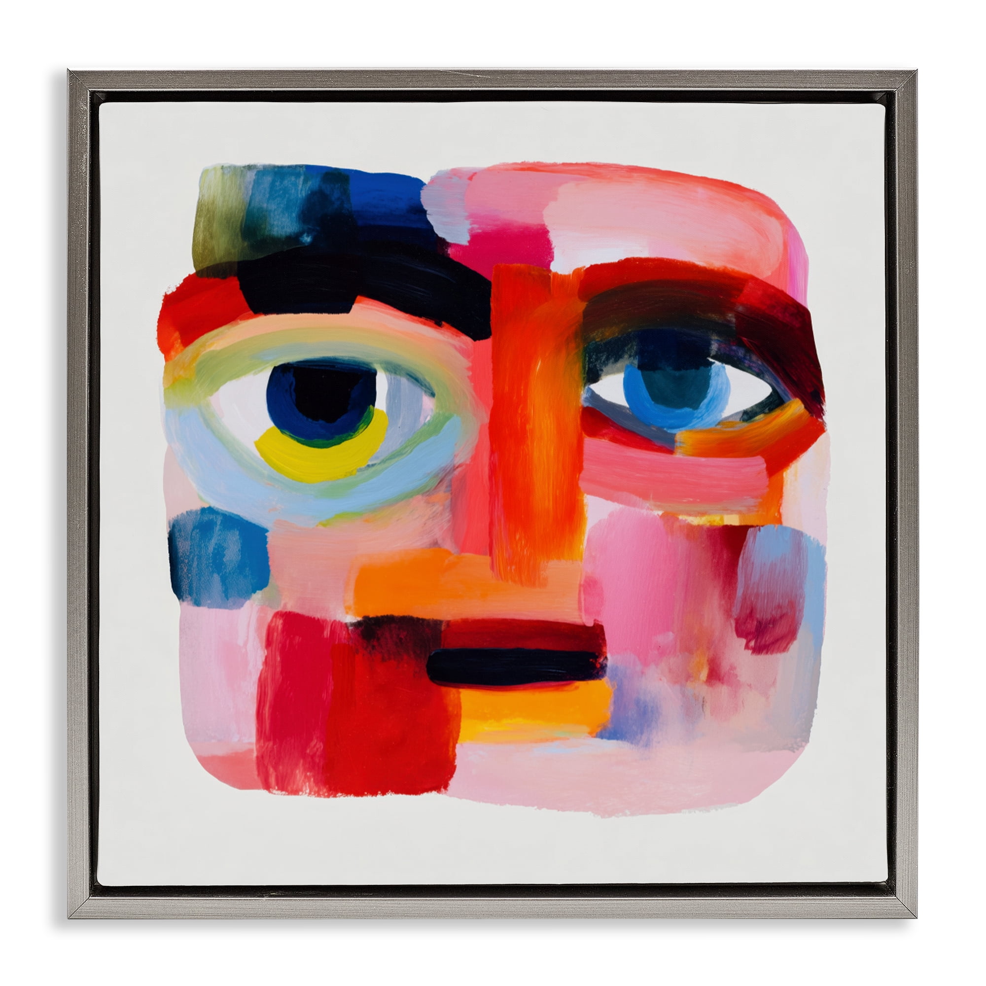 Stupell Industries Cubist Gaze in Vivids Gray Framed Floater Canvas Wall Art, design by Chromatic Storm Studio