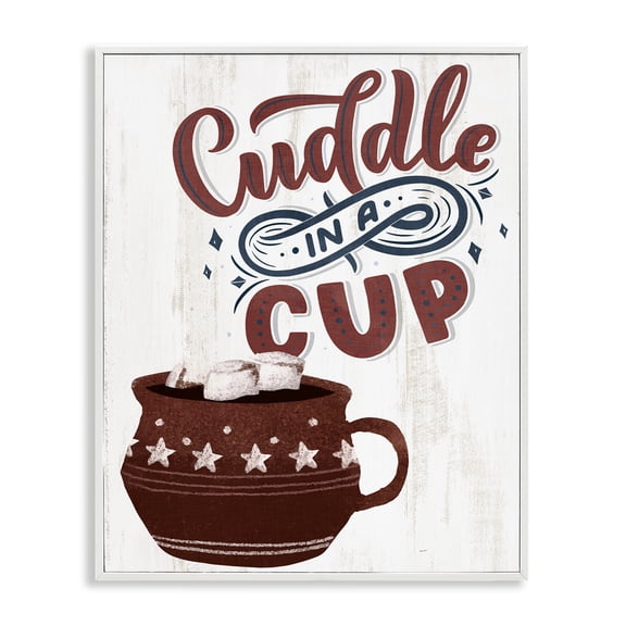Stupell Industries Cuddle In A Cup Cocoa Quotes and Sayings Painting White Framed Art Print Wall Art, 11 x 14
