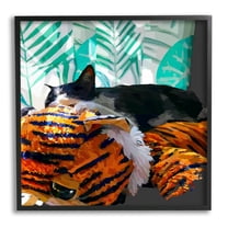 Stupell Industries Cuddling Cat Cozy Relaxing Pet Graphic Art Black Framed Art Print Wall Art, Design by Emily Kalina