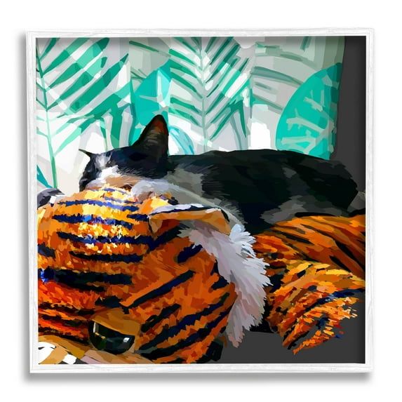 Stupell Industries Cuddling Cat Cozy Relaxing Pet Graphic Art White Framed Art Print Wall Art, Design by Emily Kalina